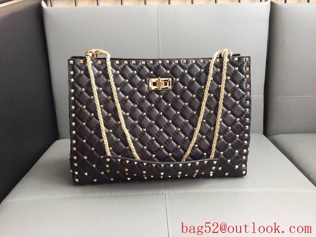 Valentino Garavani Rockstud Spike Shopping Bag Leather Tote Handbag Gold Stud