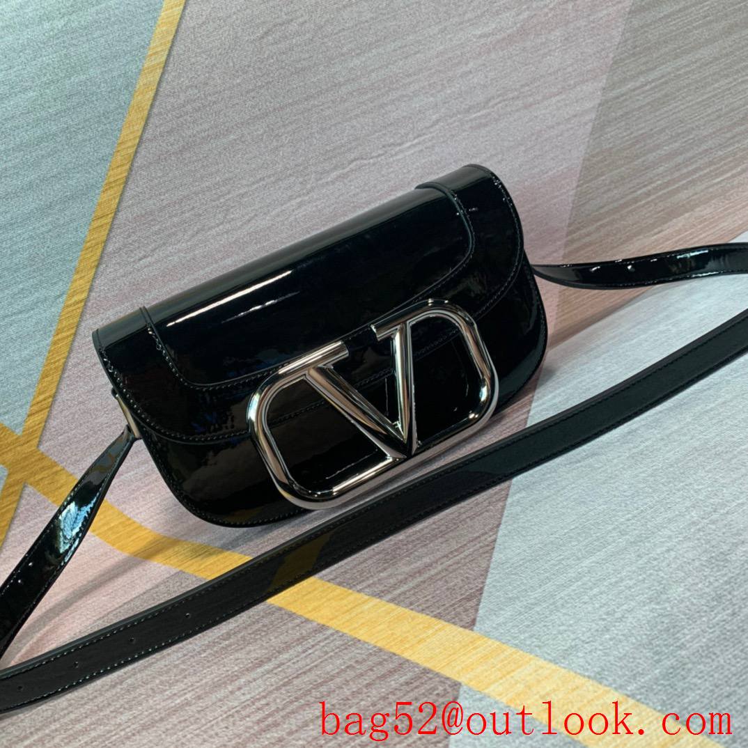 Valentino SuperVee Shiny Calfskin Crossbody Bag Shoulder Handbag Black