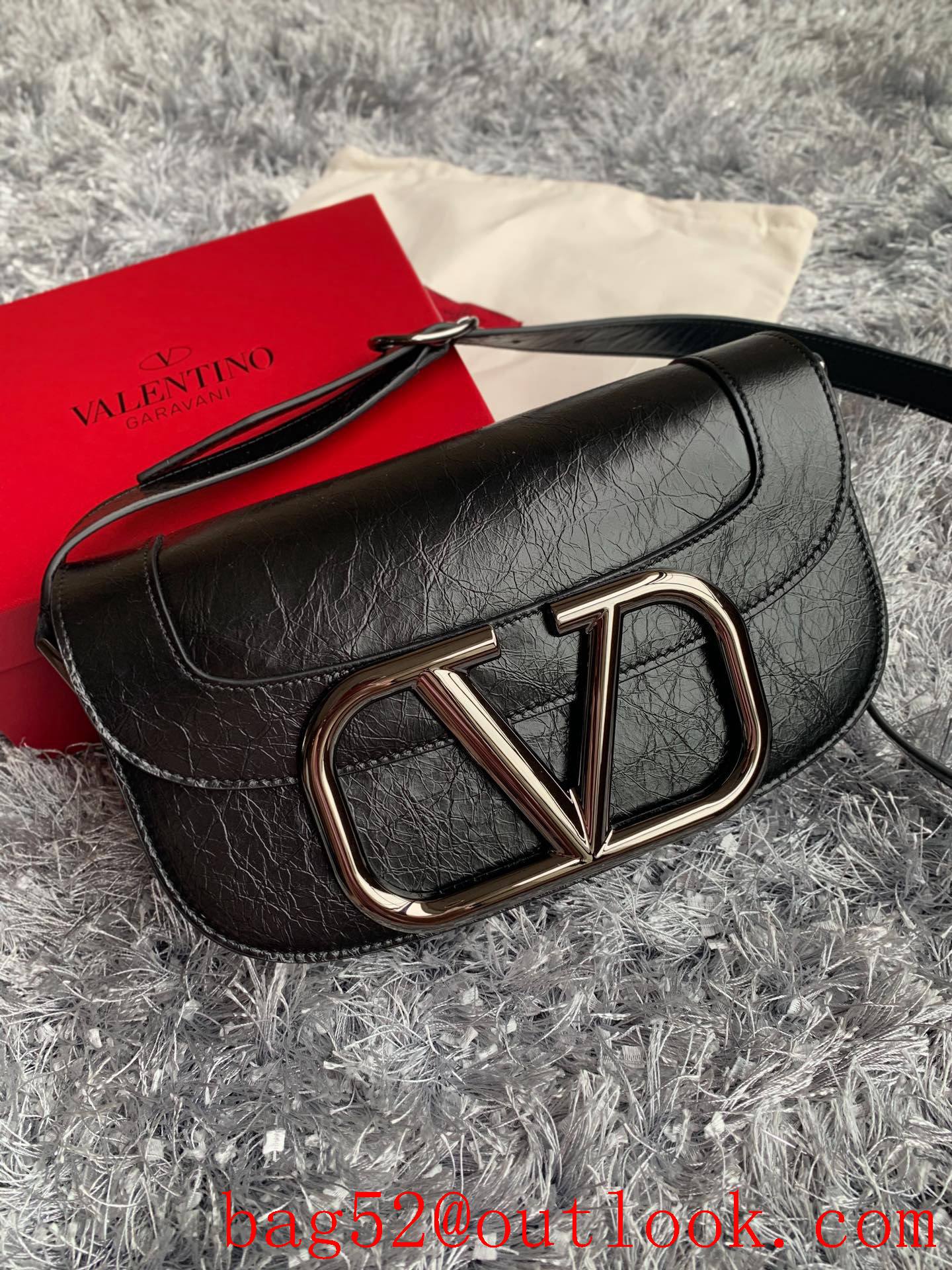 Valentino SuperVee Calfskin Crossbody Bag Black Shoulder Handbag