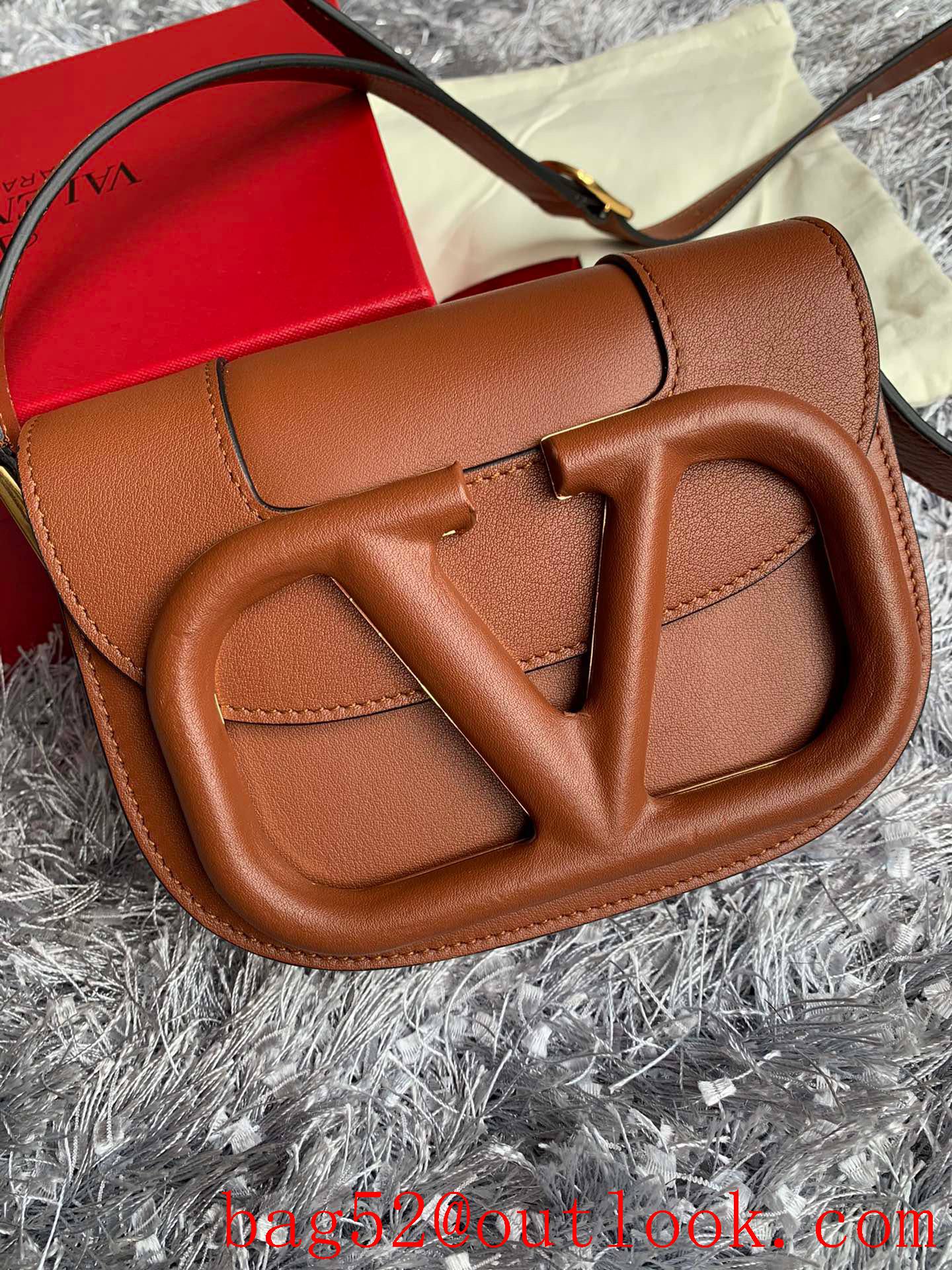 Valentino Small SuperVee Calfskin Crossbody Bag Brown Handbag