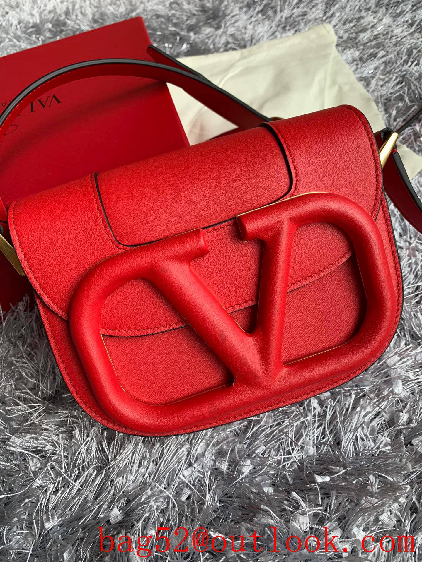 Valentino Small SuperVee Calfskin Crossbody Bag Red Handbag
