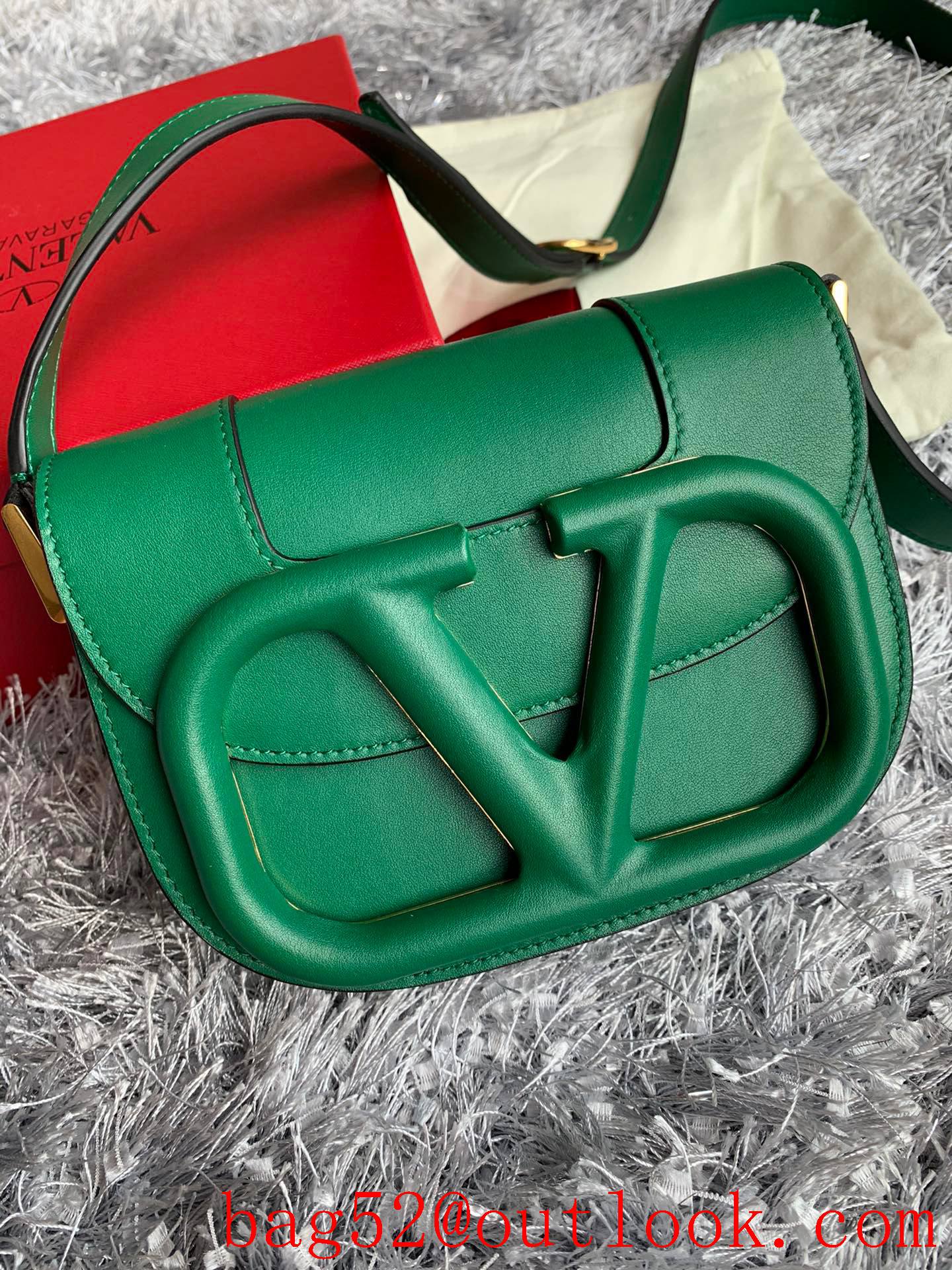Valentino Small SuperVee Calfskin Crossbody Bag Green Handbag