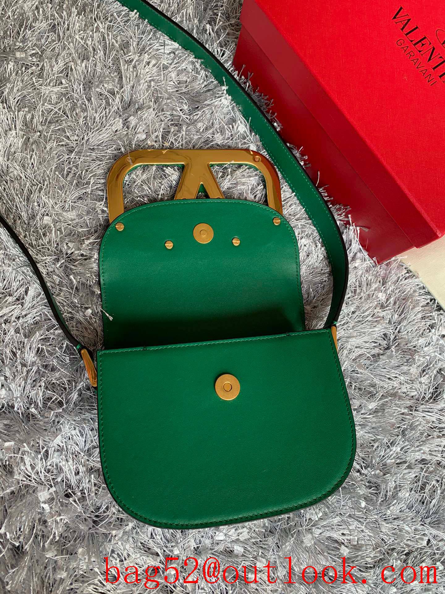 Valentino Small SuperVee Calfskin Crossbody Bag Green Handbag 