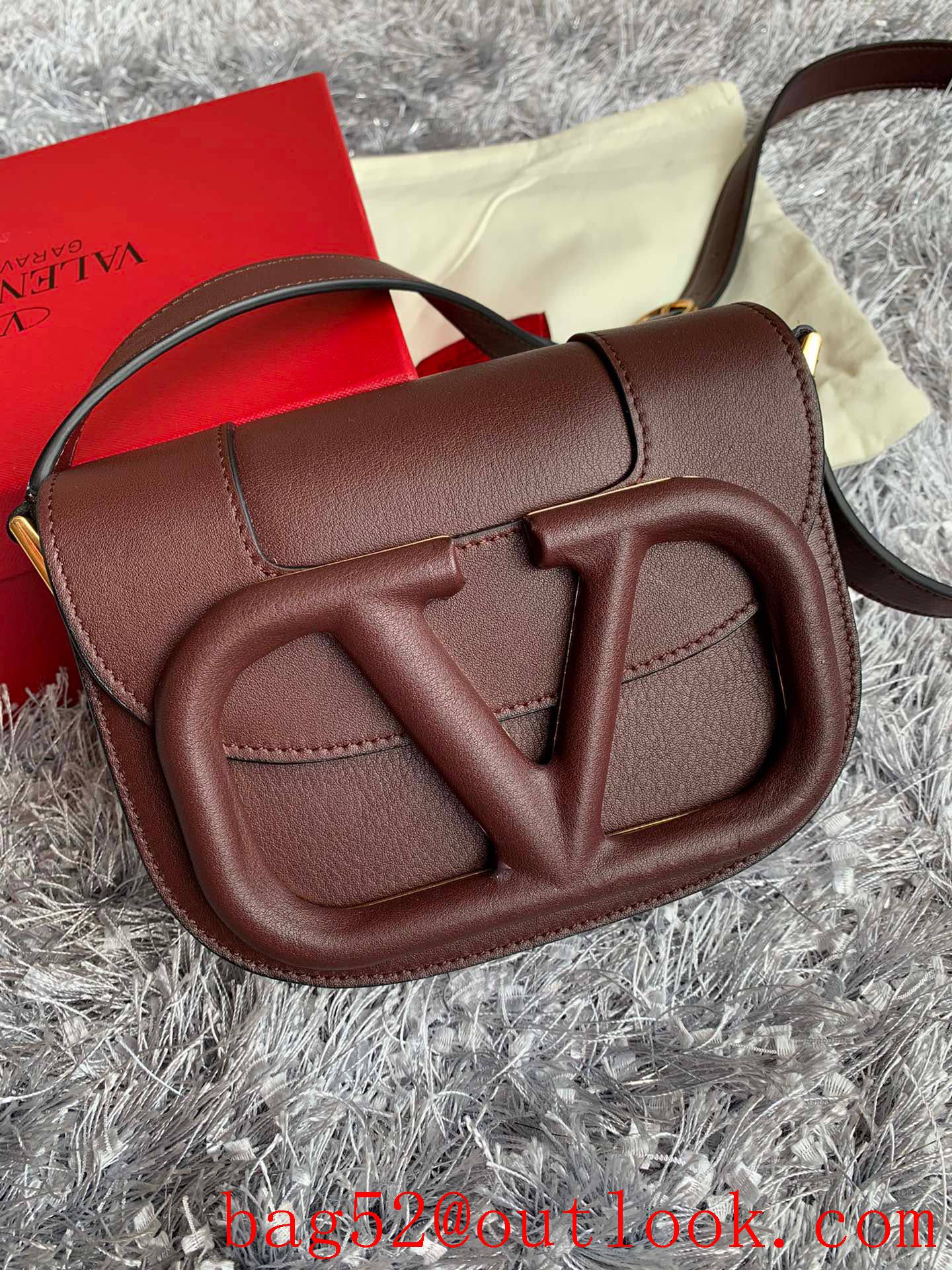 Valentino Small SuperVee Calfskin Crossbody Bag Coffee Handbag