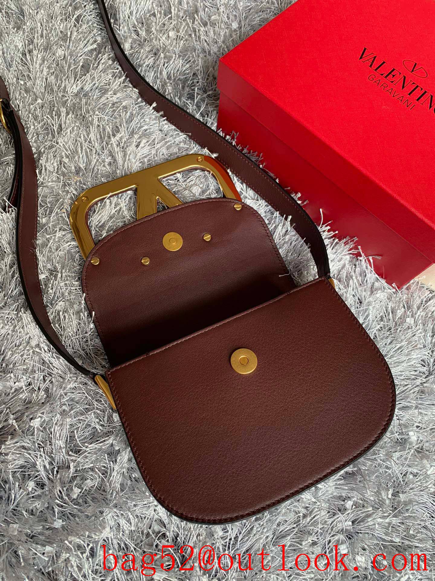 Valentino Small SuperVee Calfskin Crossbody Bag Coffee Handbag 