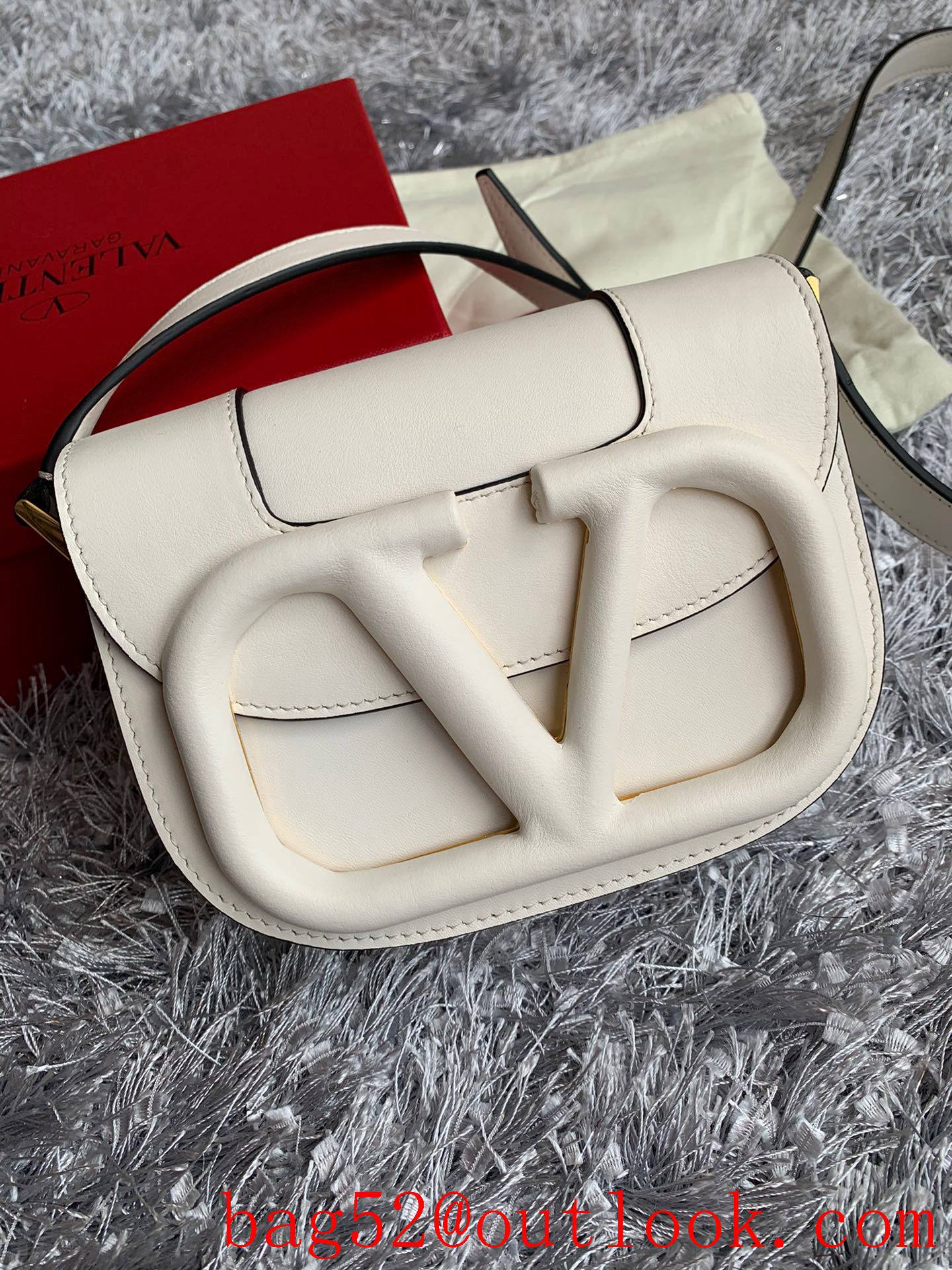 Valentino Small SuperVee Calfskin Crossbody Bag Cream Handbag