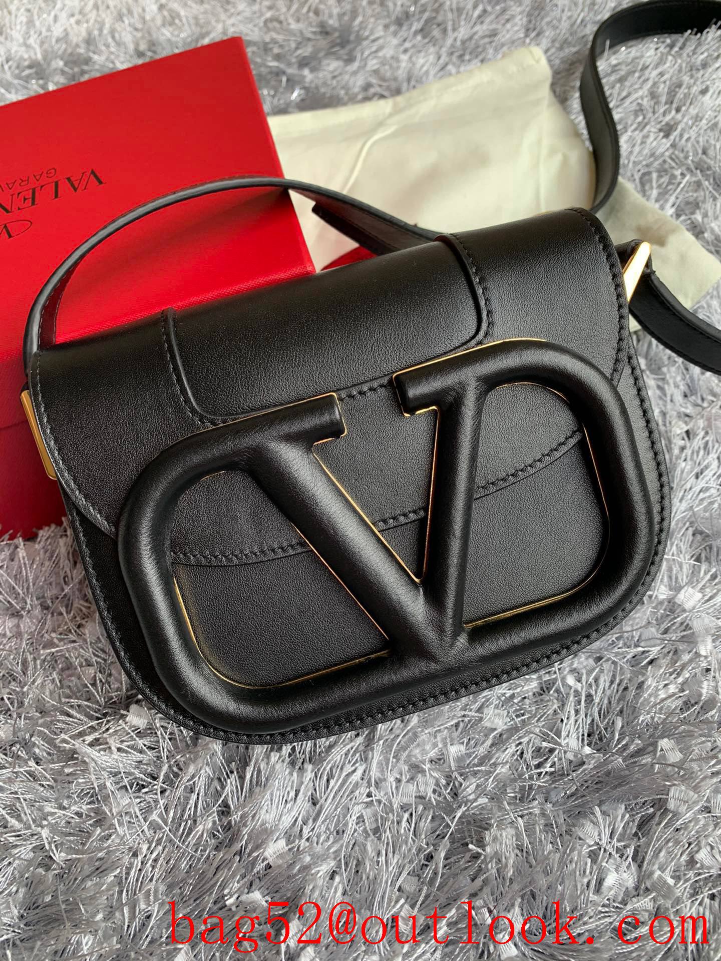 Valentino Small SuperVee Calfskin Crossbody Bag Black Handbag