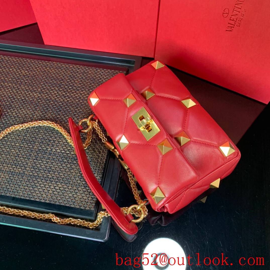 Valentino Medium Roman Stud Shoulder Bag with Chain Red