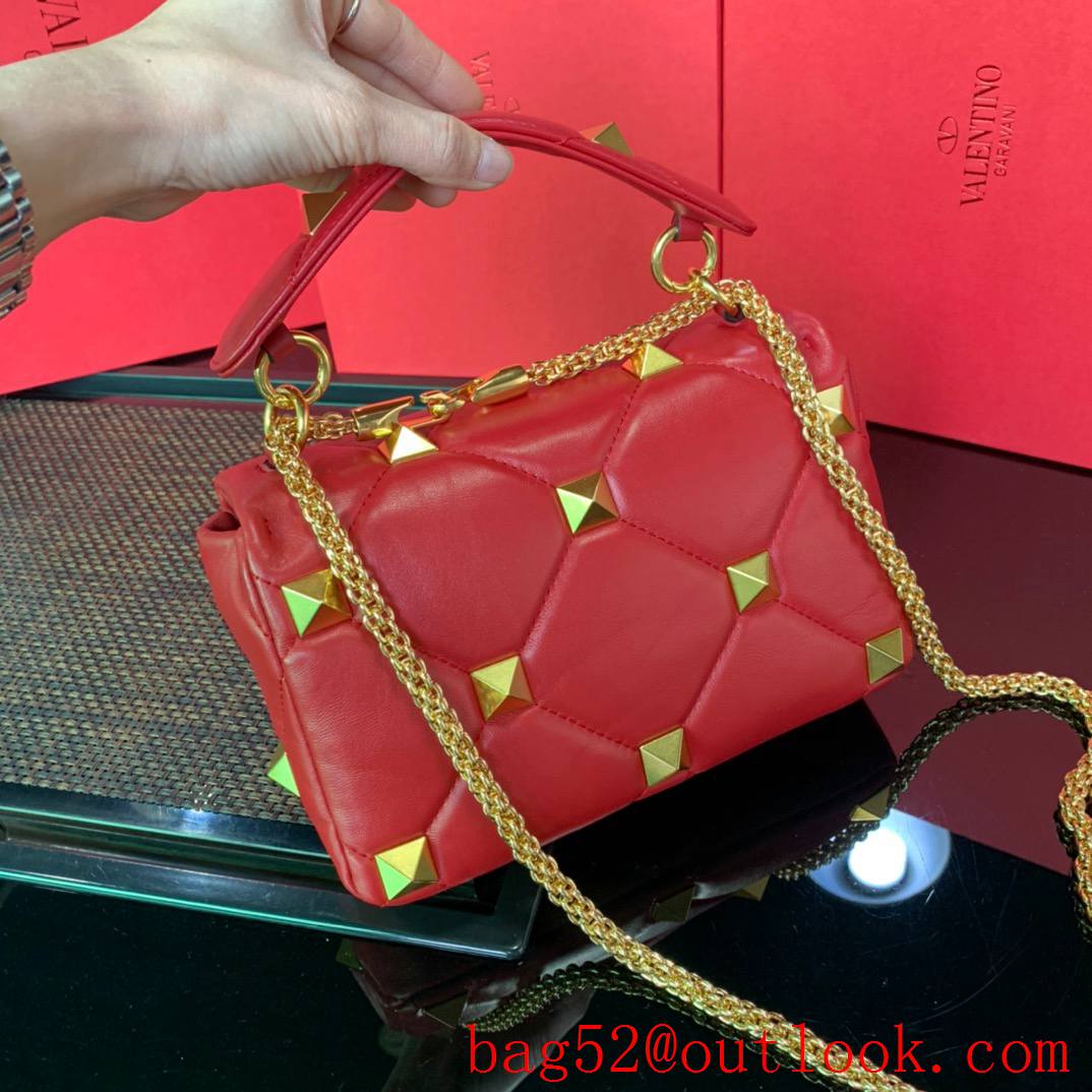 Valentino Medium Roman Stud Shoulder Bag with Chain Red