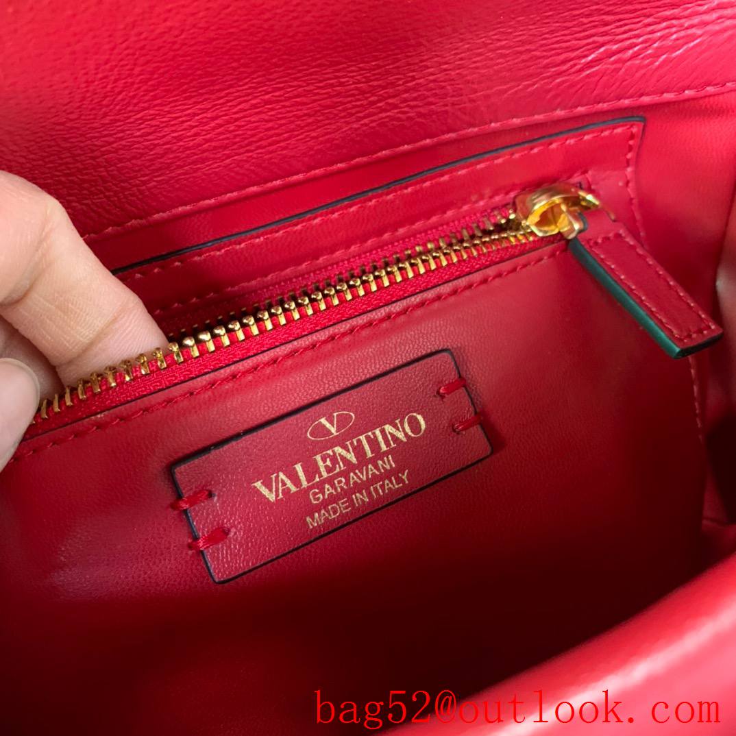 Valentino Medium Roman Stud Shoulder Bag with Chain Red