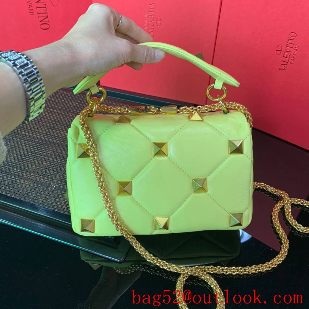 Valentino Medium Roman Stud Shoulder Bag with Chain Yellow