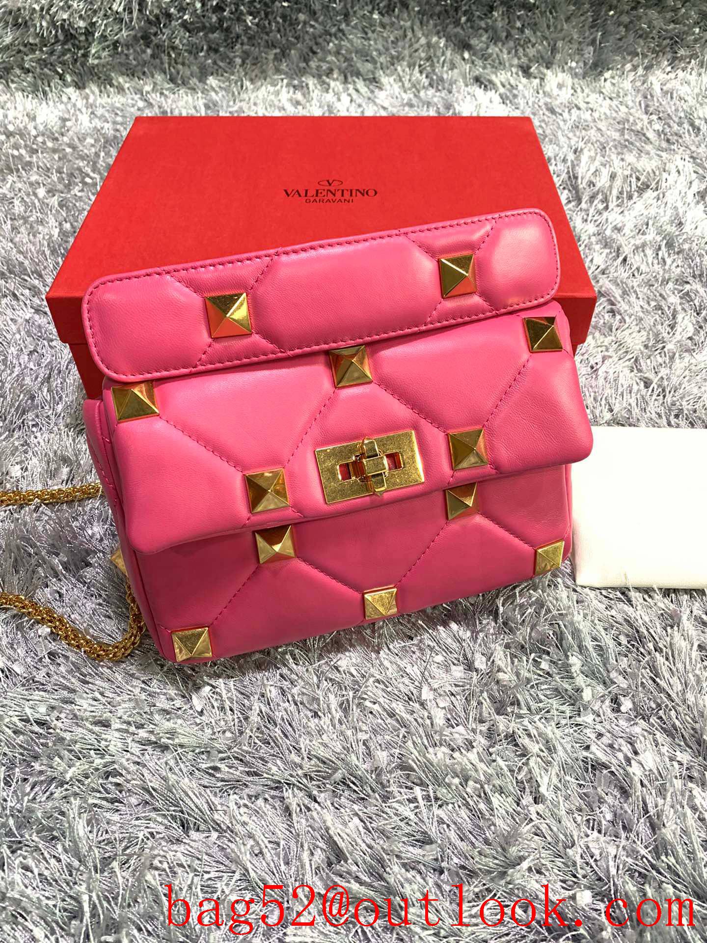 Valentino Medium Roman Stud Shoulder Bag with Chain Rose