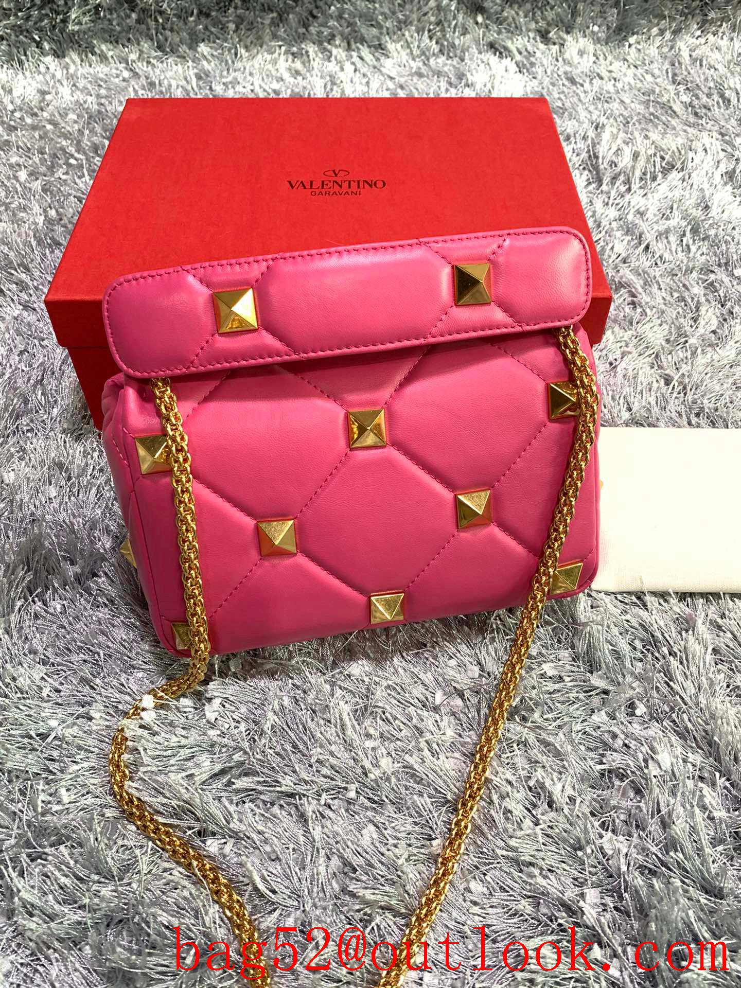 Valentino Medium Roman Stud Shoulder Bag with Chain Rose