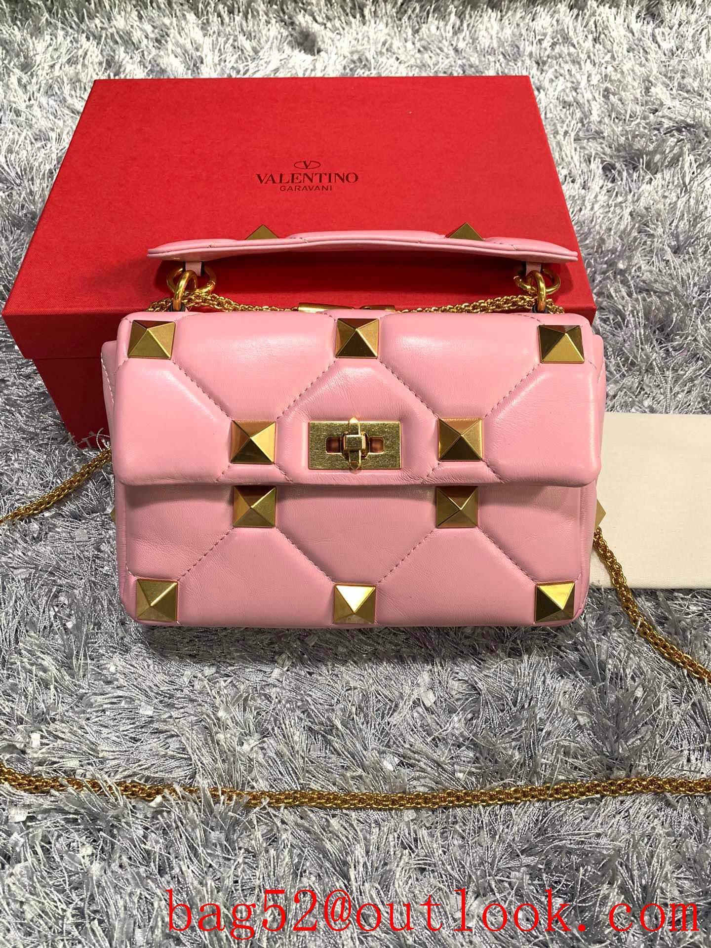 Valentino Medium Roman Stud Shoulder Bag with Chain Pink