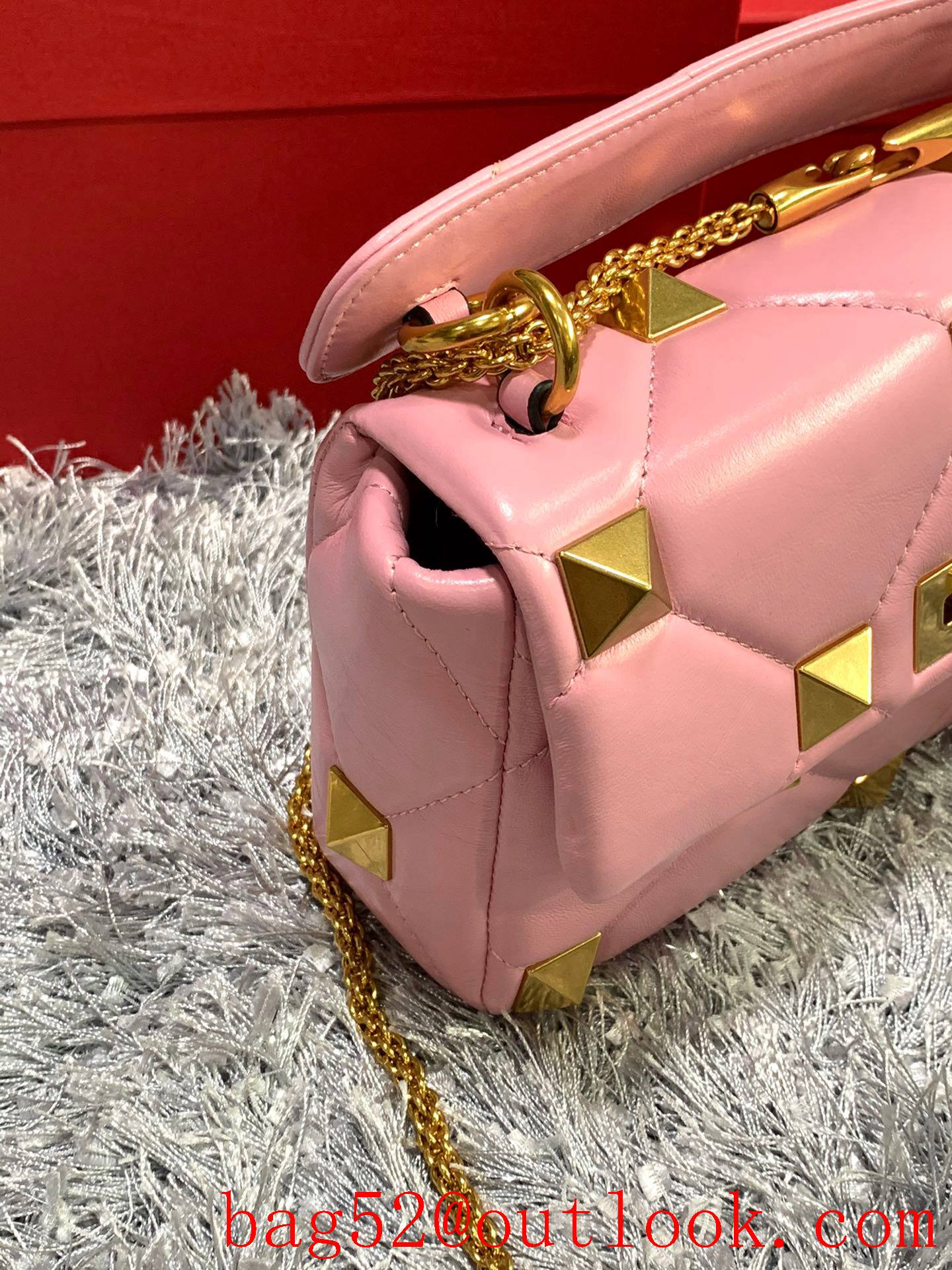 Valentino Medium Roman Stud Shoulder Bag with Chain Pink