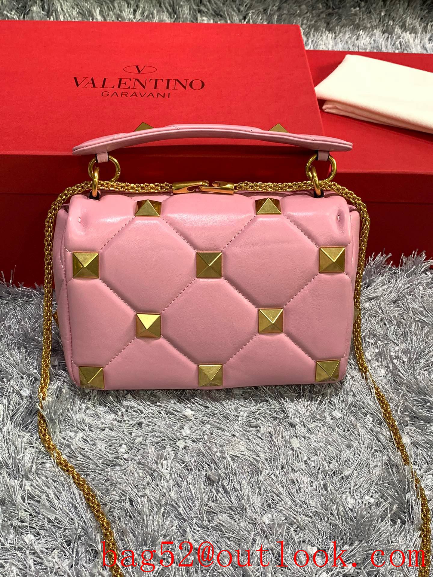 Valentino Medium Roman Stud Shoulder Bag with Chain Pink