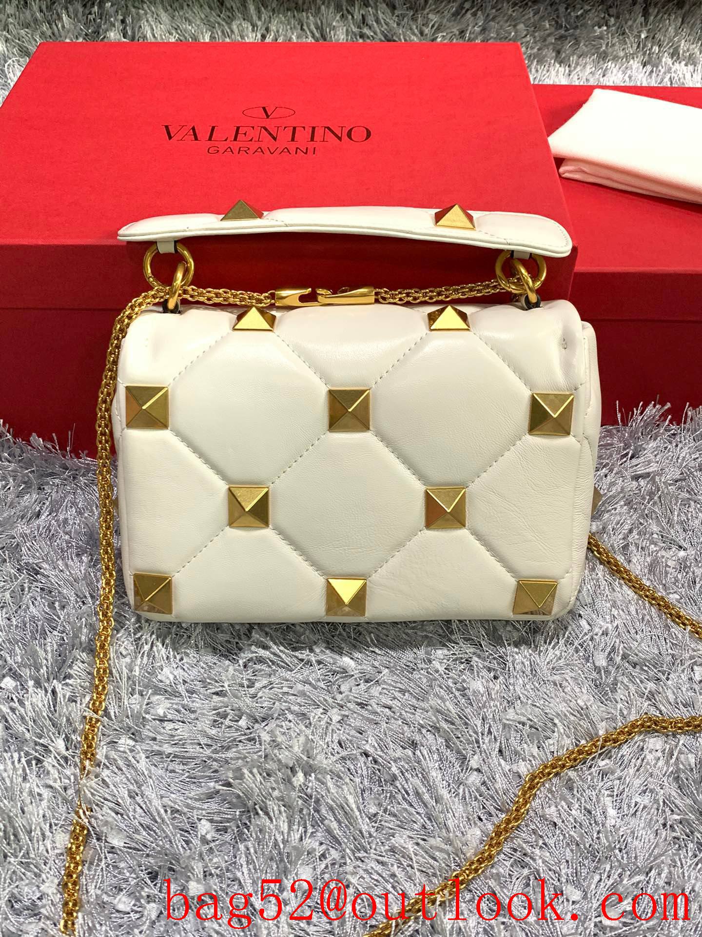 Valentino Medium Roman Stud Shoulder Bag with Chain Cream