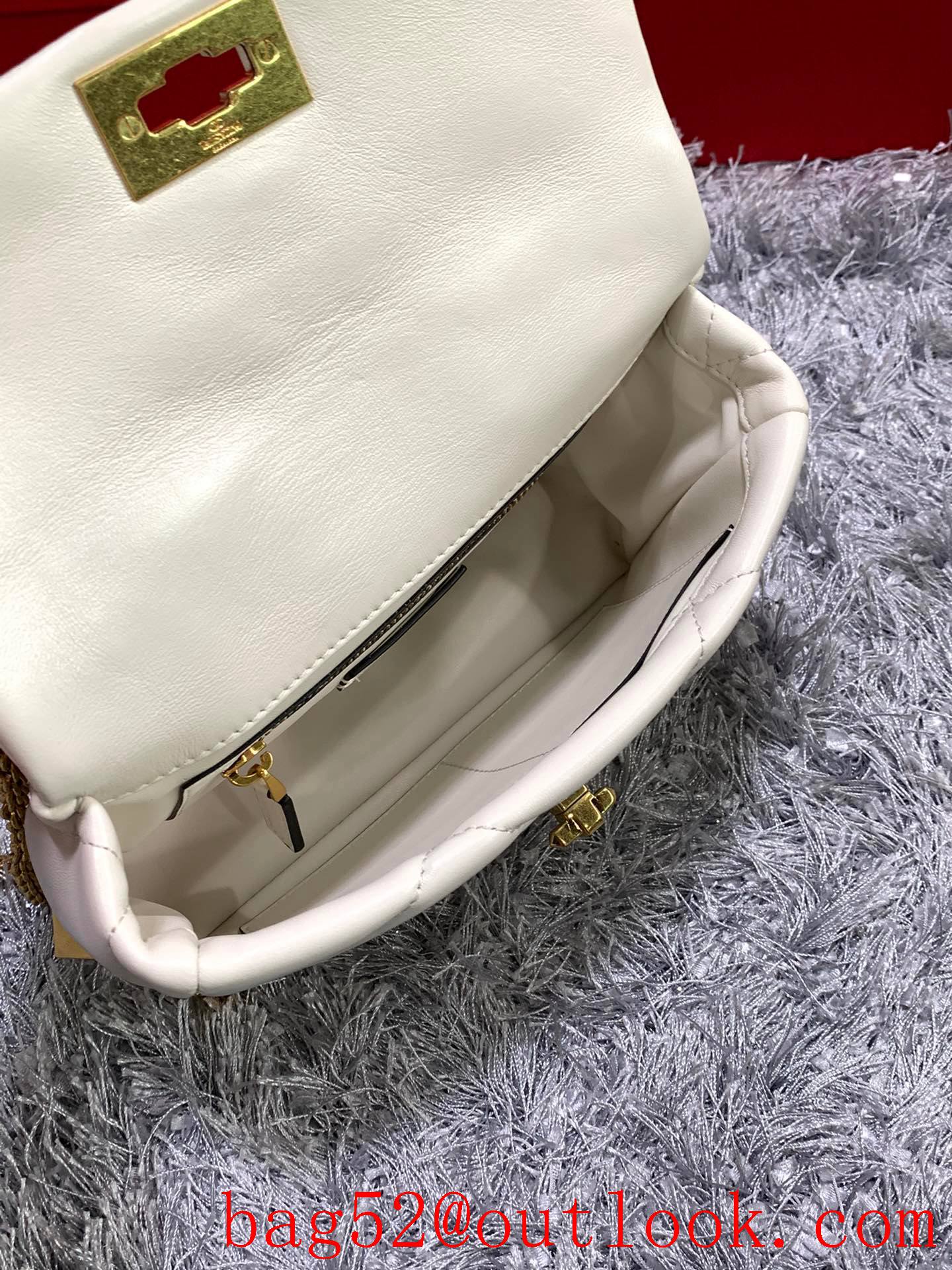 Valentino Medium Roman Stud Shoulder Bag with Chain Cream