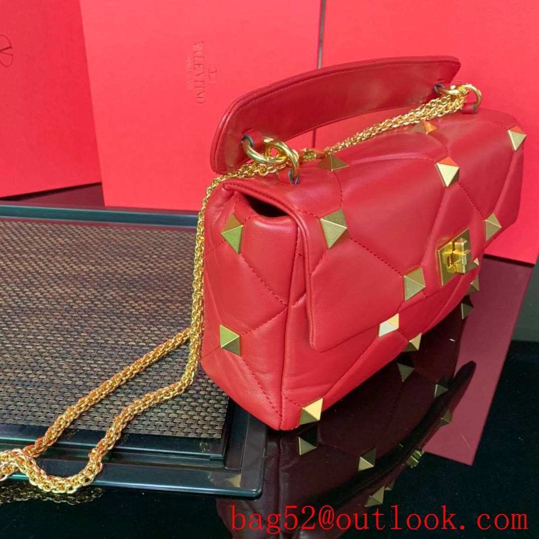 Valentino Large Roman Stud Shoulder Bag with Chain Red