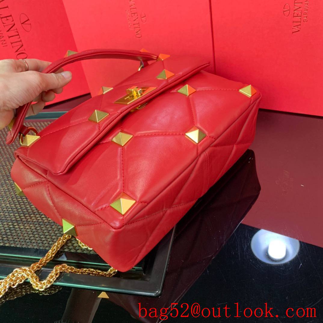 Valentino Large Roman Stud Shoulder Bag with Chain Red