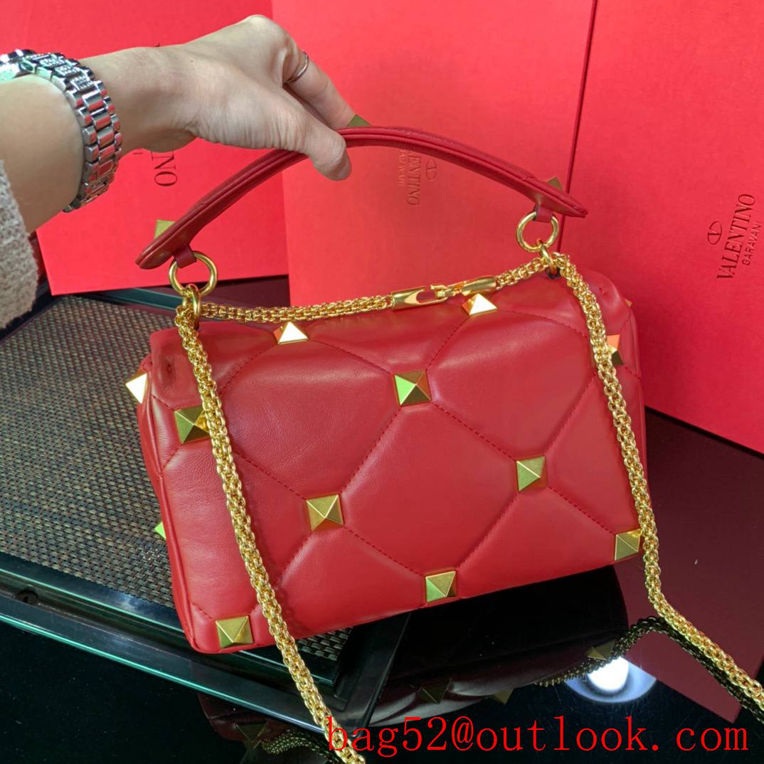 Valentino Large Roman Stud Shoulder Bag with Chain Red