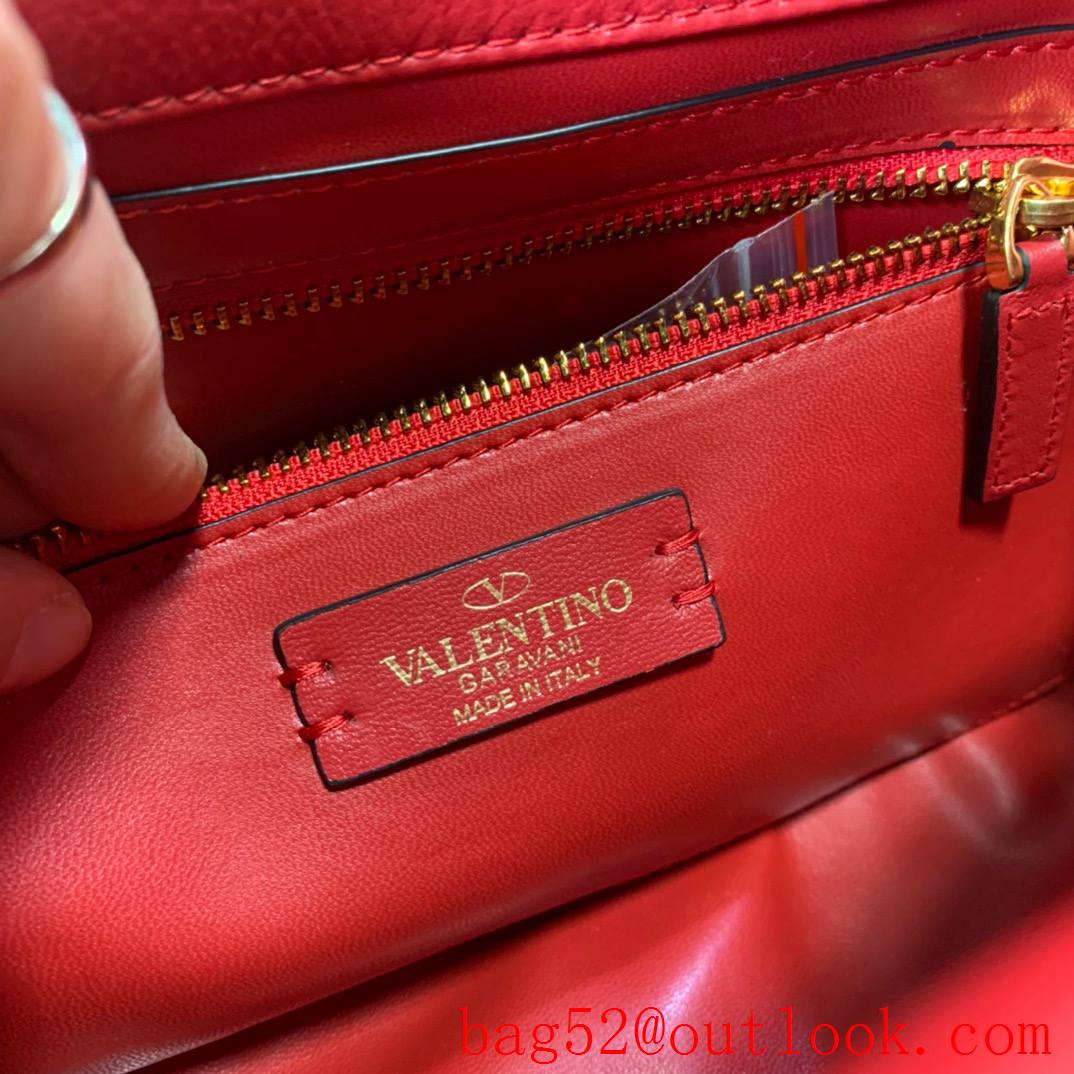 Valentino Large Roman Stud Shoulder Bag with Chain Red