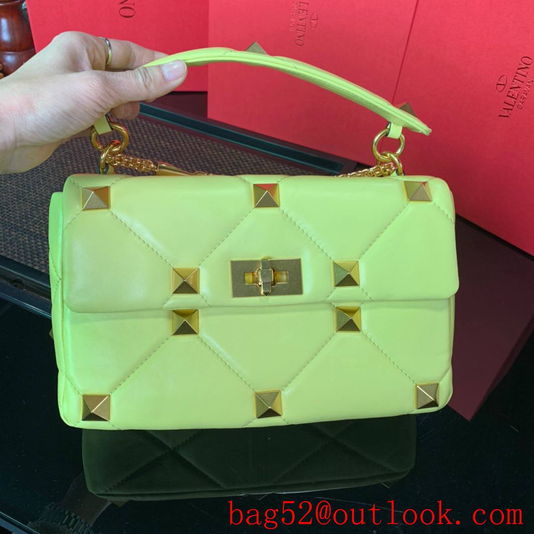 Valentino Large Roman Stud Shoulder Bag with Chain Yellow