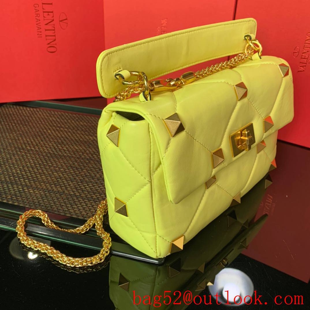 Valentino Large Roman Stud Shoulder Bag with Chain Yellow