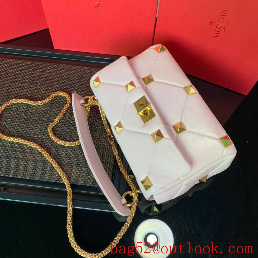 Valentino Large Roman Stud Shoulder Bag with Chain White
