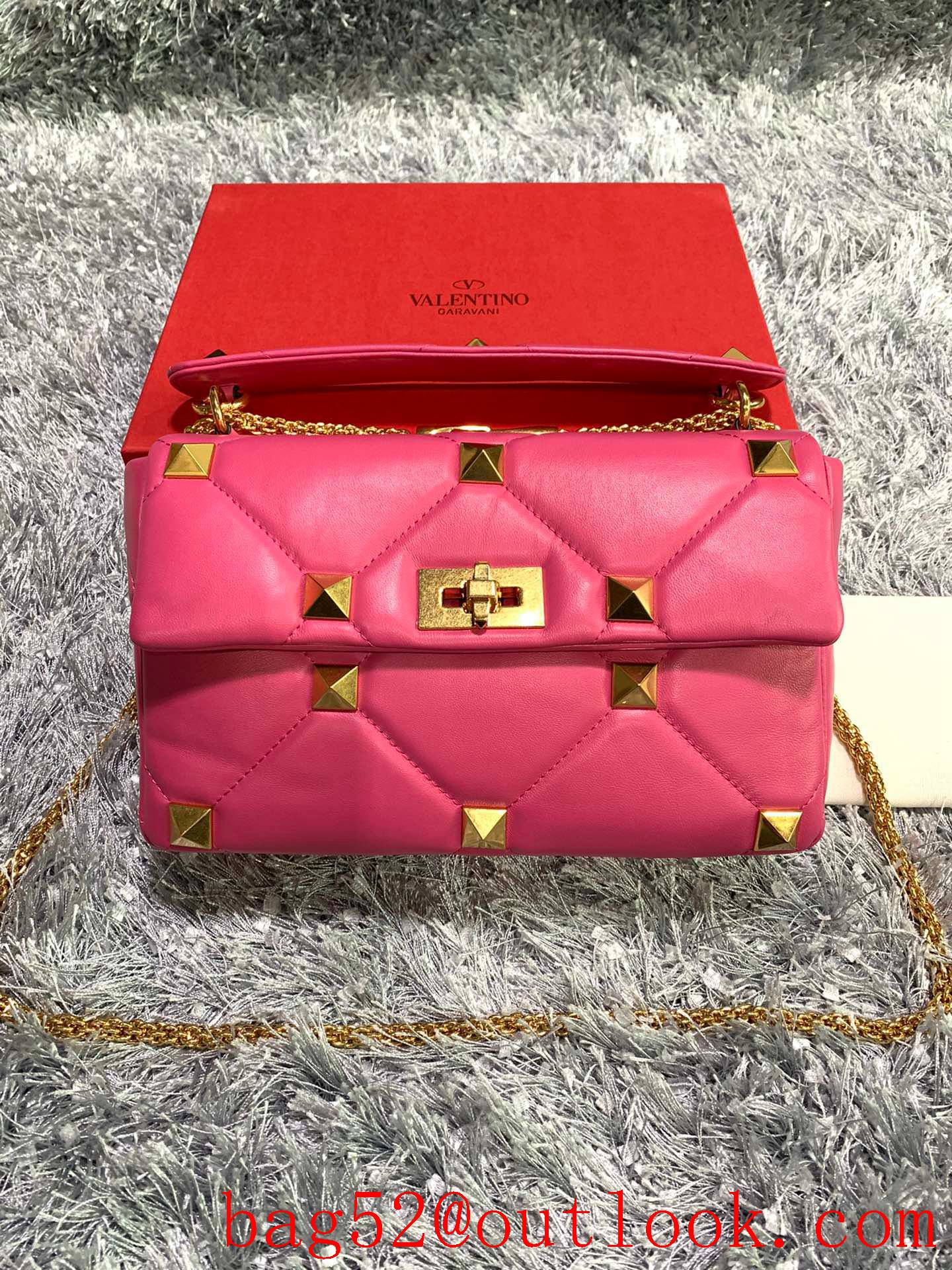 Valentino Large Roman Stud Shoulder Bag with Chain Rose