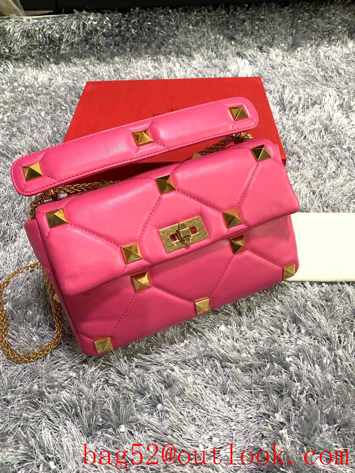 Valentino Large Roman Stud Shoulder Bag with Chain Rose