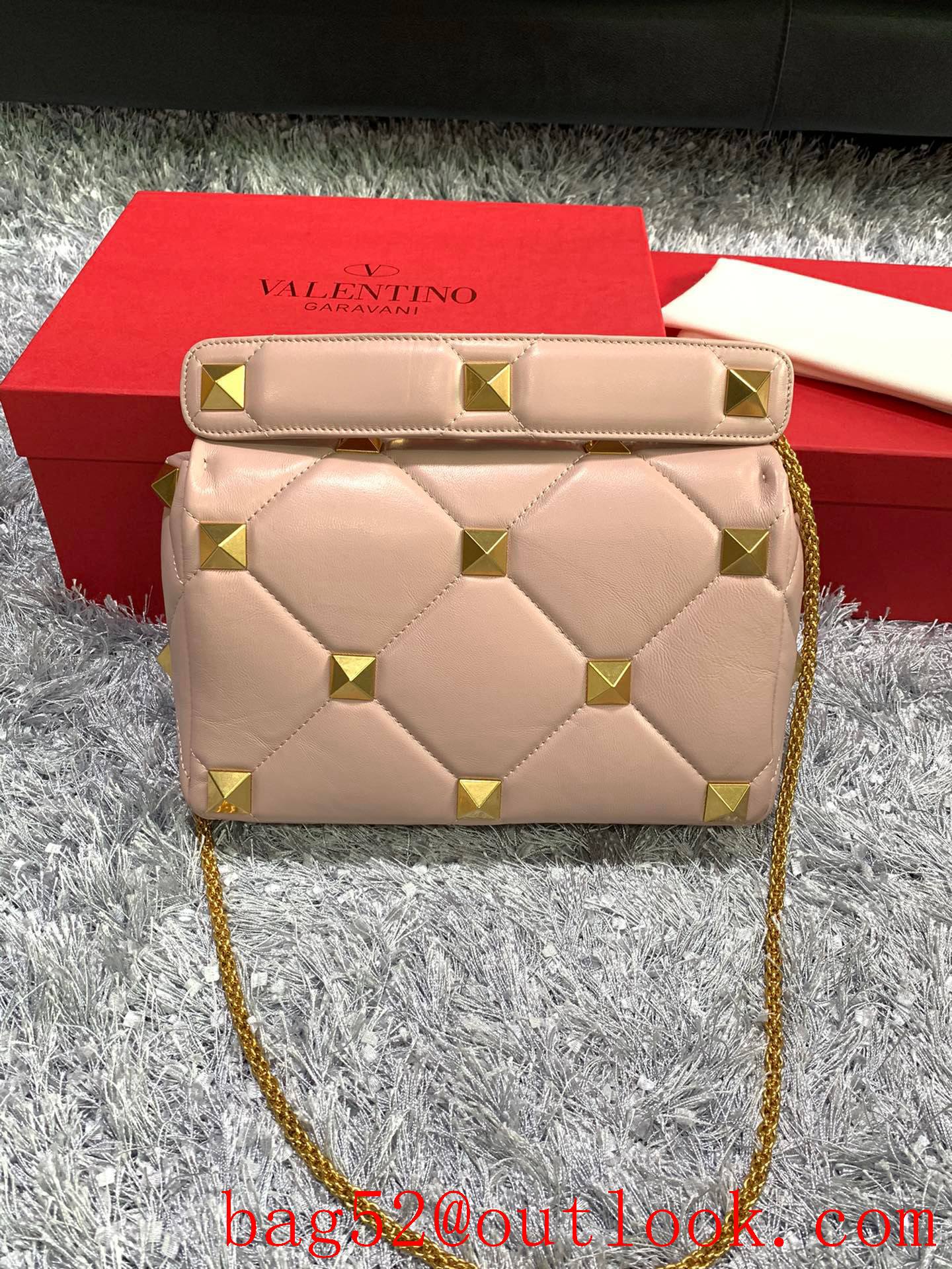 Valentino Large Roman Stud Shoulder Bag with Chain Apricot