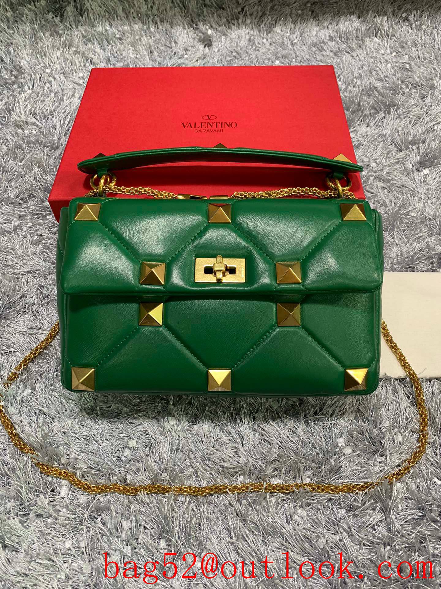 Valentino Large Roman Stud Shoulder Bag with Chain Green