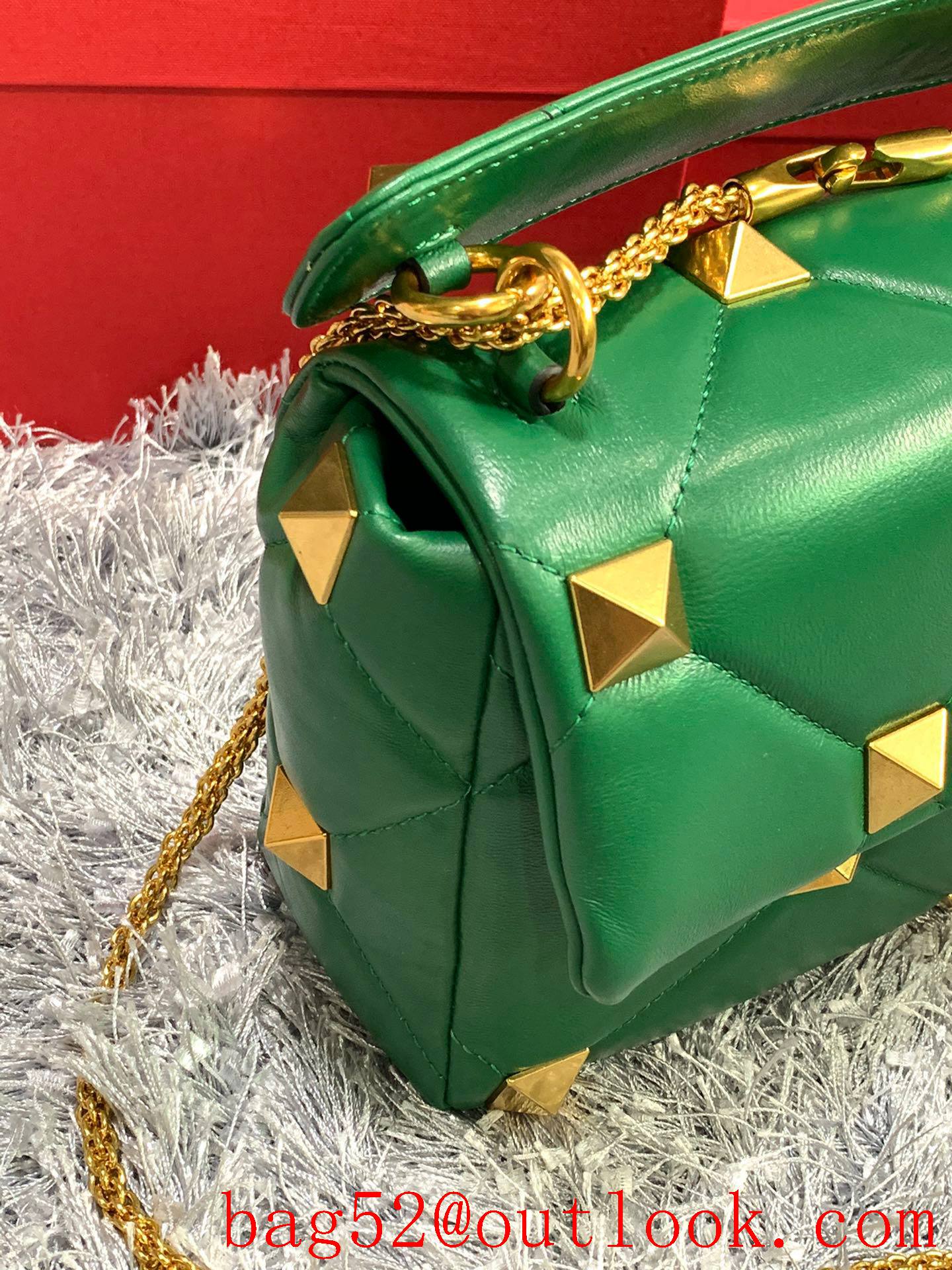 Valentino Large Roman Stud Shoulder Bag with Chain Green