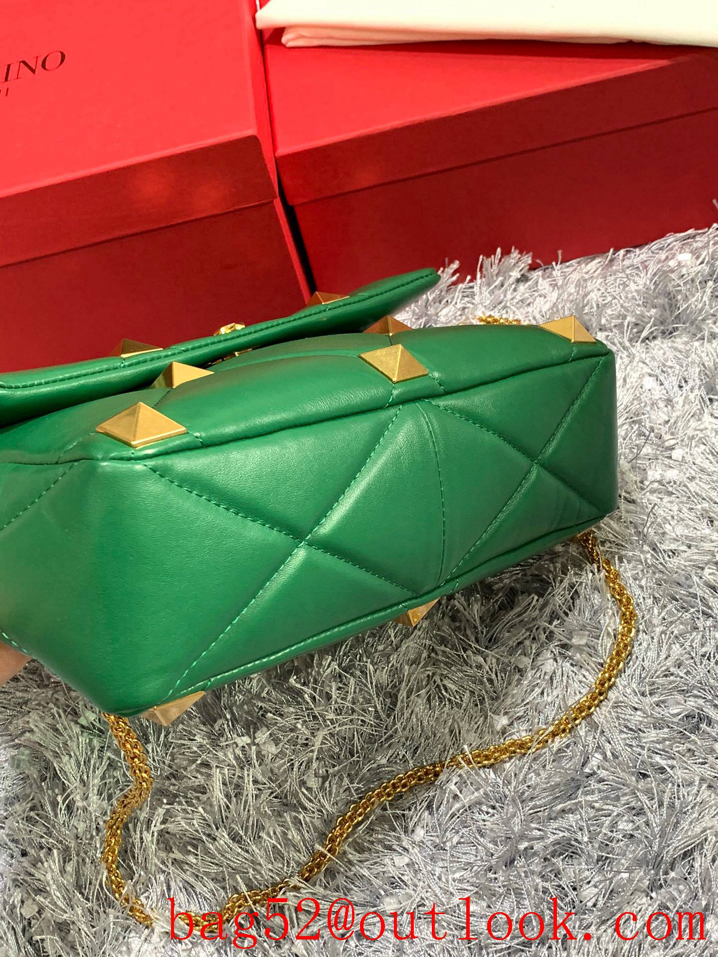 Valentino Large Roman Stud Shoulder Bag with Chain Green