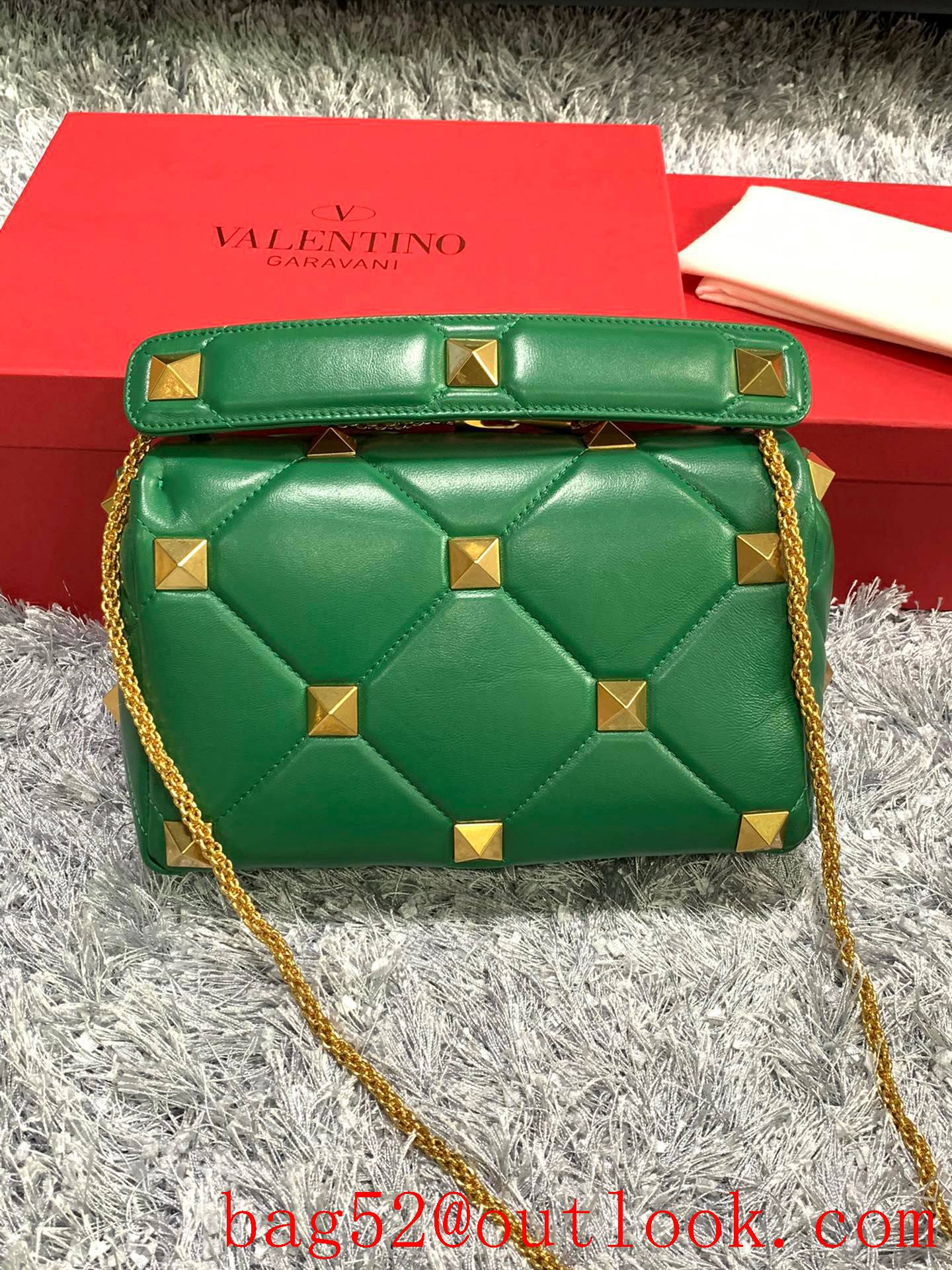 Valentino Large Roman Stud Shoulder Bag with Chain Green