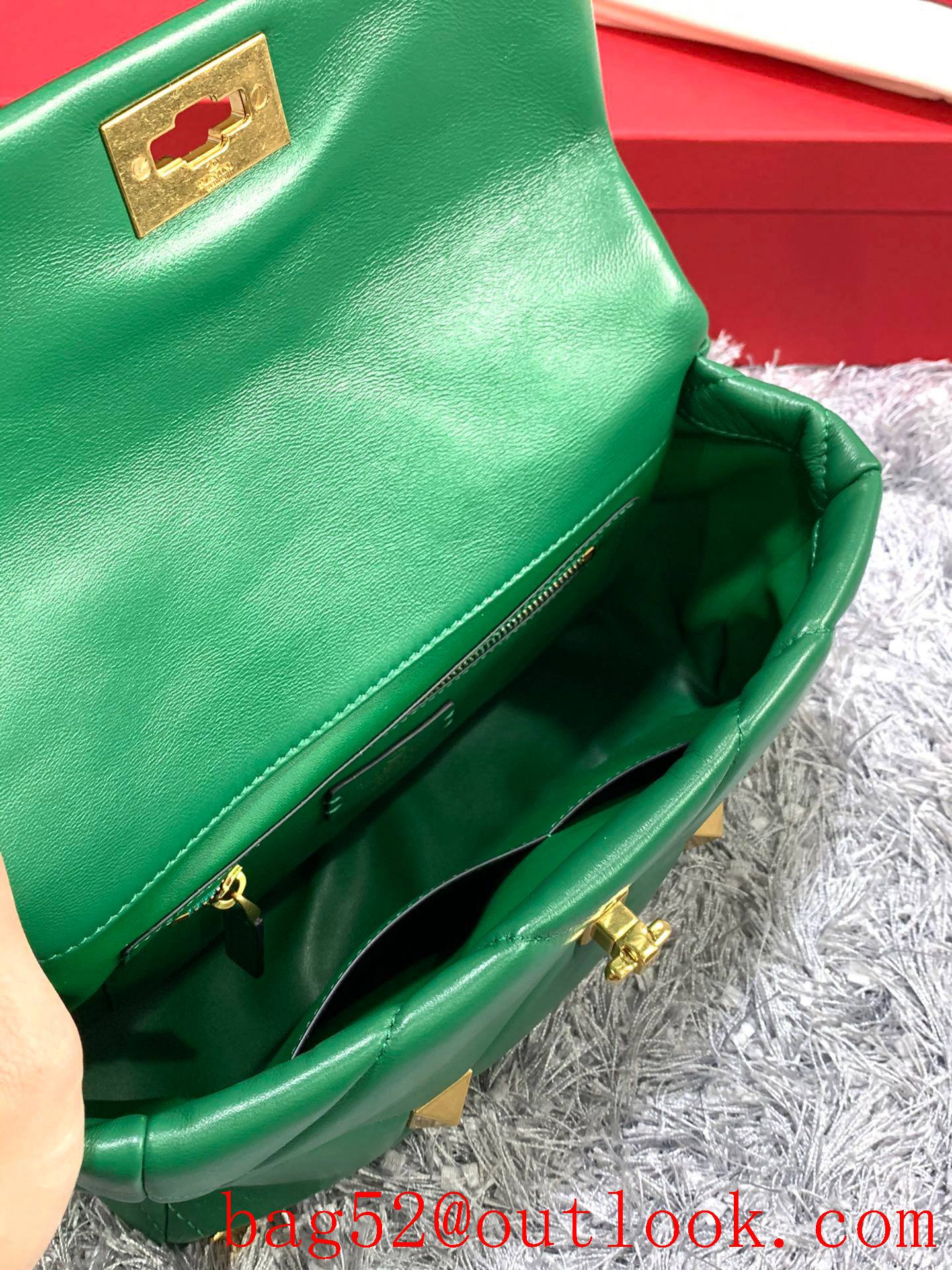 Valentino Large Roman Stud Shoulder Bag with Chain Green