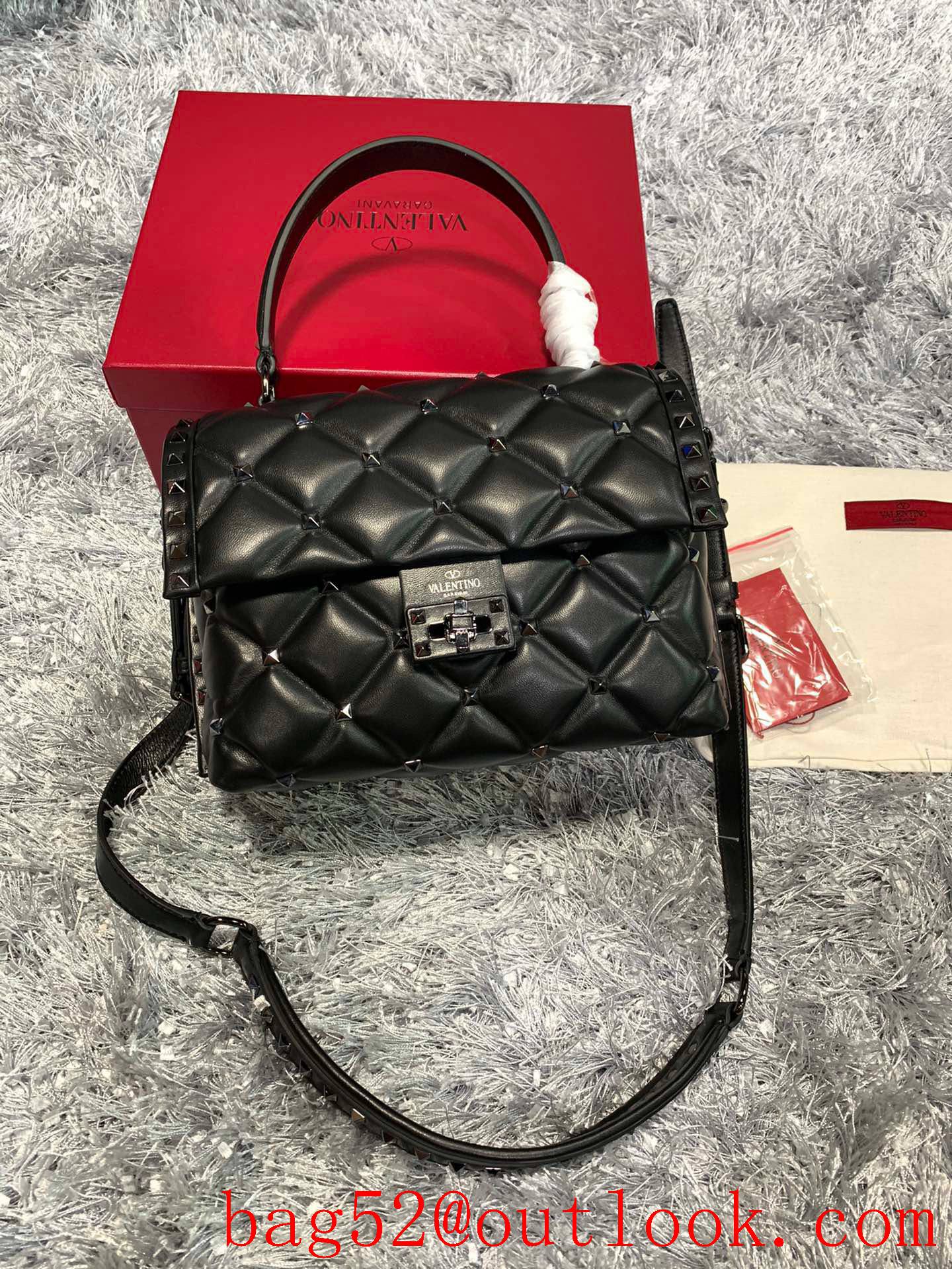 Valentino Candystud Real Leather Bag Handbag Black