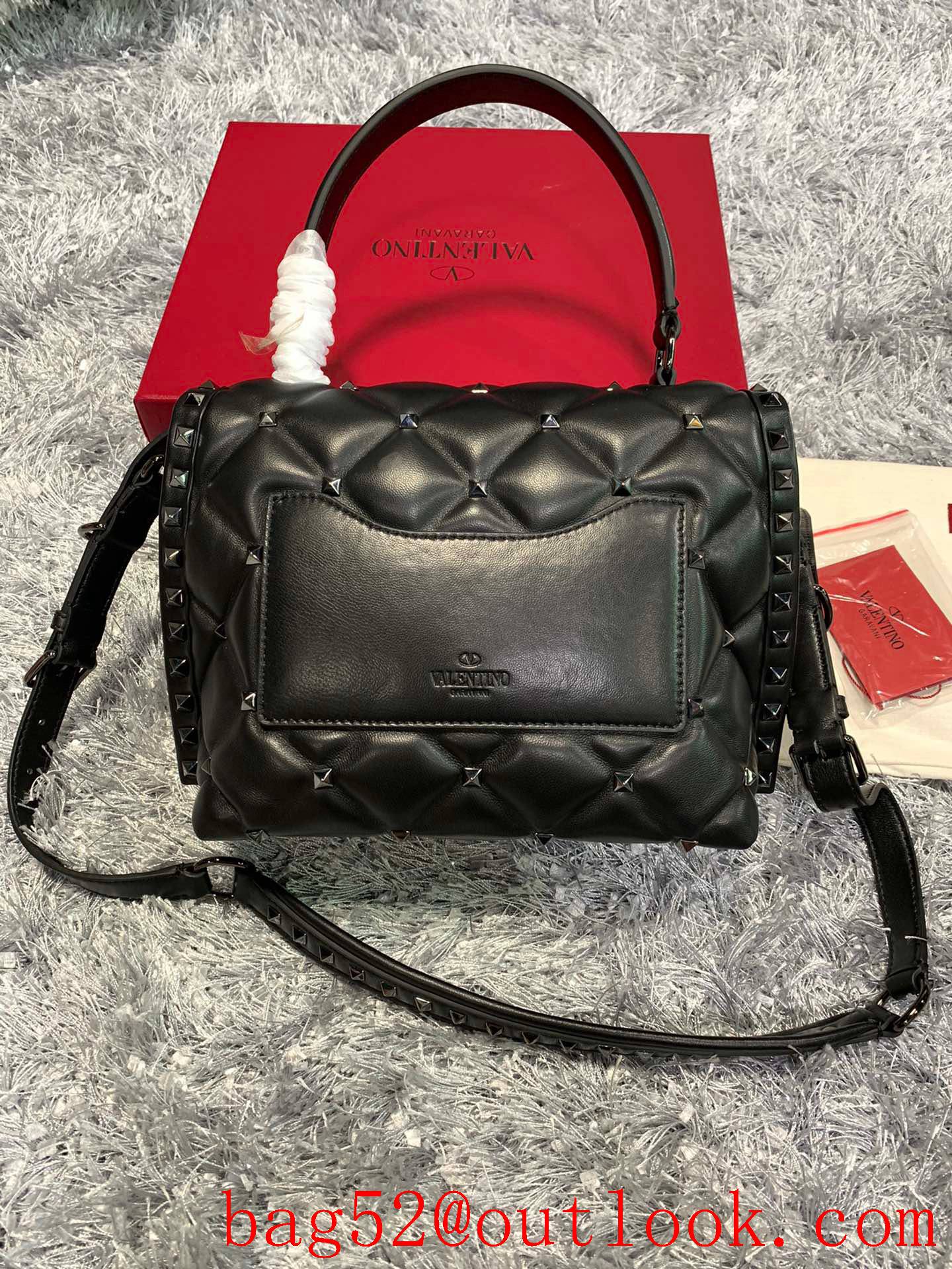 Valentino Candystud Real Leather Bag Handbag Black