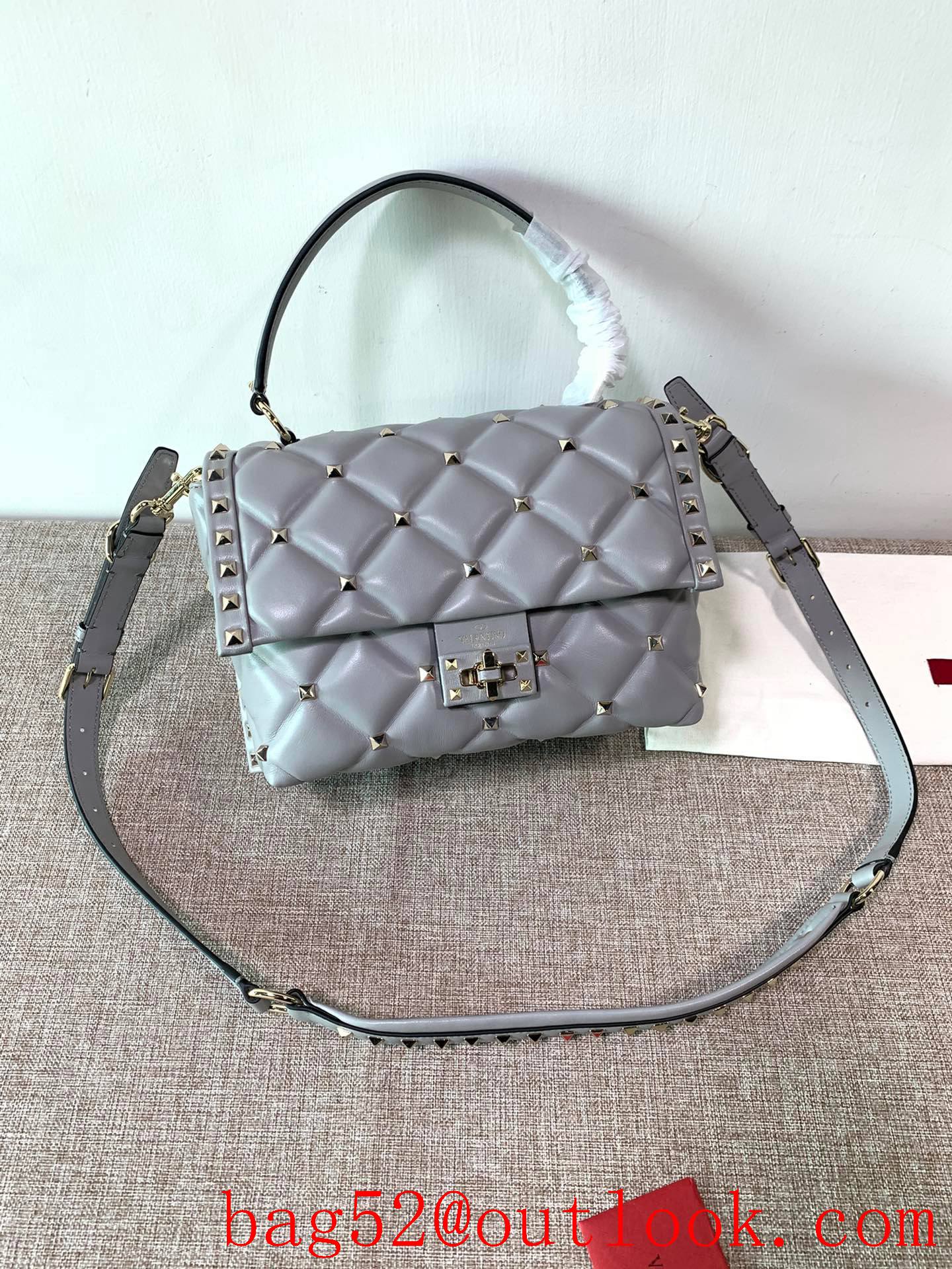 Valentino Candystud Real Leather Bag Handbag Gray