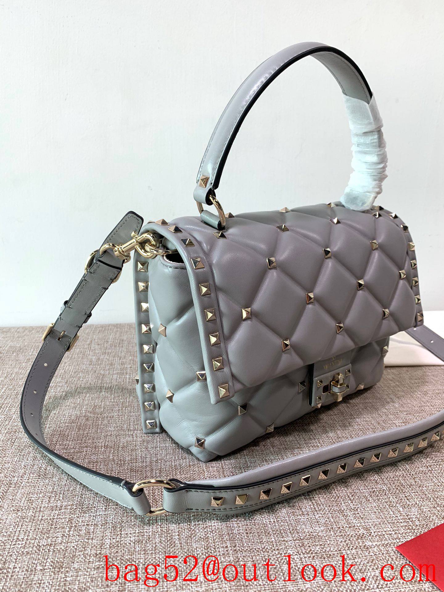 Valentino Candystud Real Leather Bag Handbag Gray