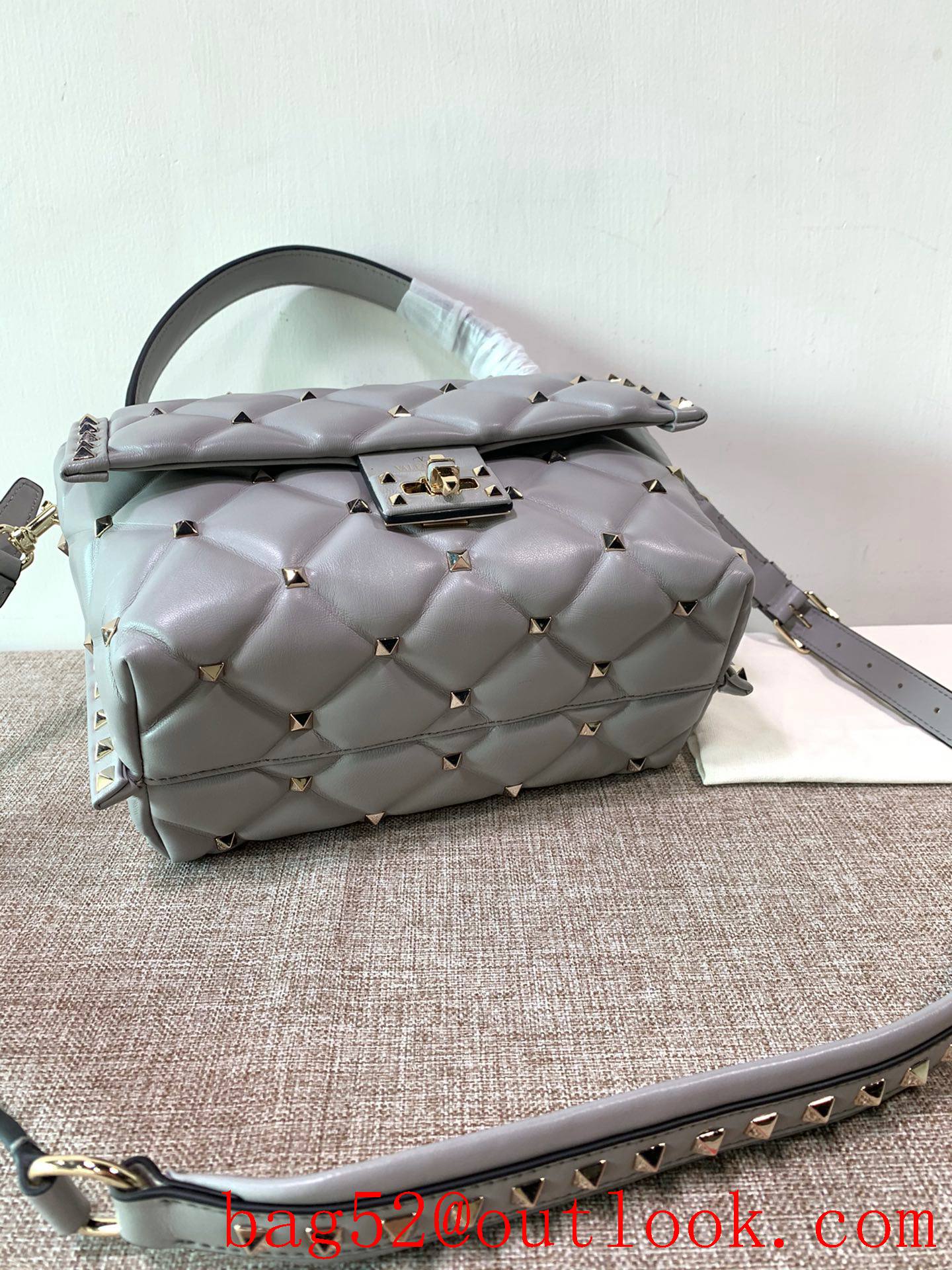 Valentino Candystud Real Leather Bag Handbag Gray