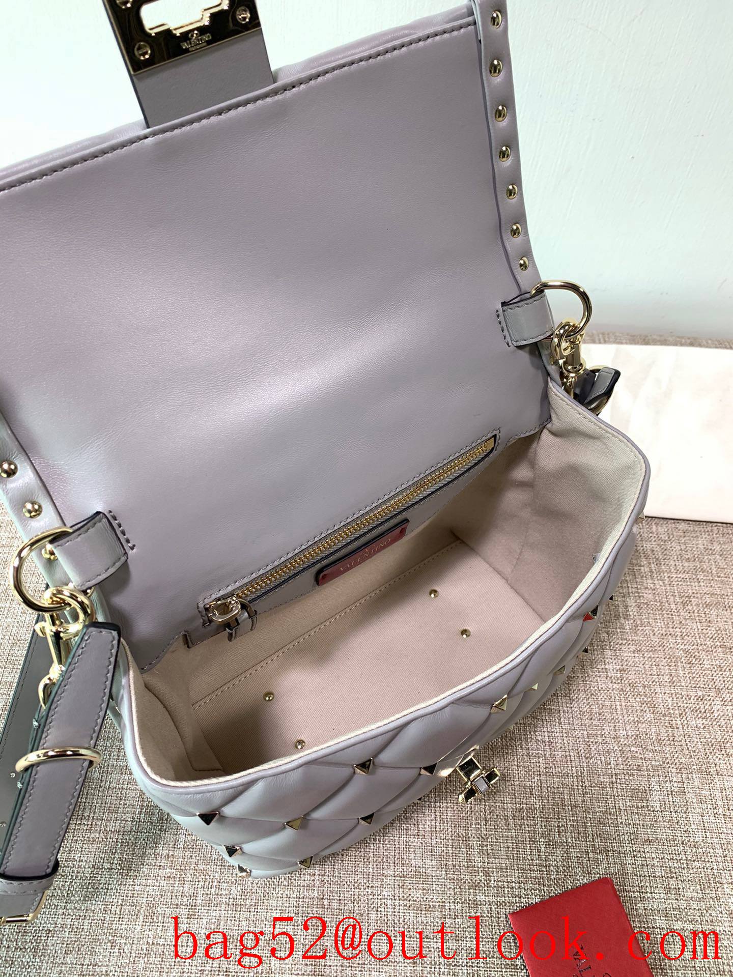 Valentino Candystud Real Leather Bag Handbag Gray