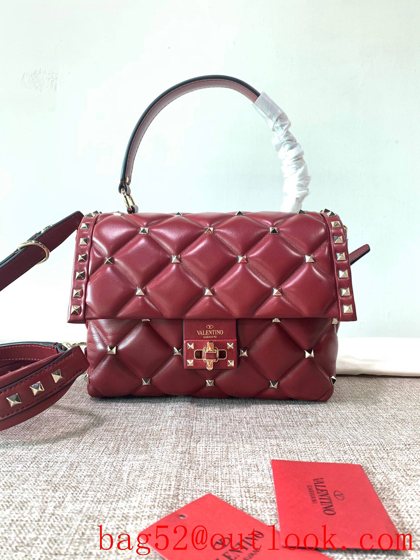 Valentino Candystud Real Leather Bag Handbag Wine