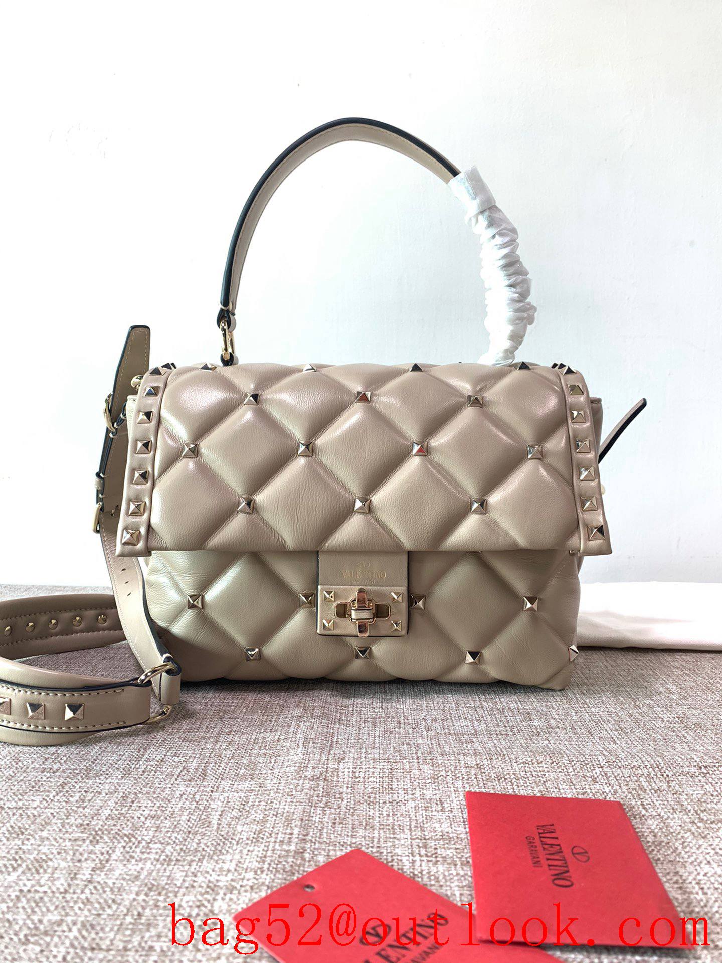 Valentino Candystud Real Leather Bag Handbag Beige