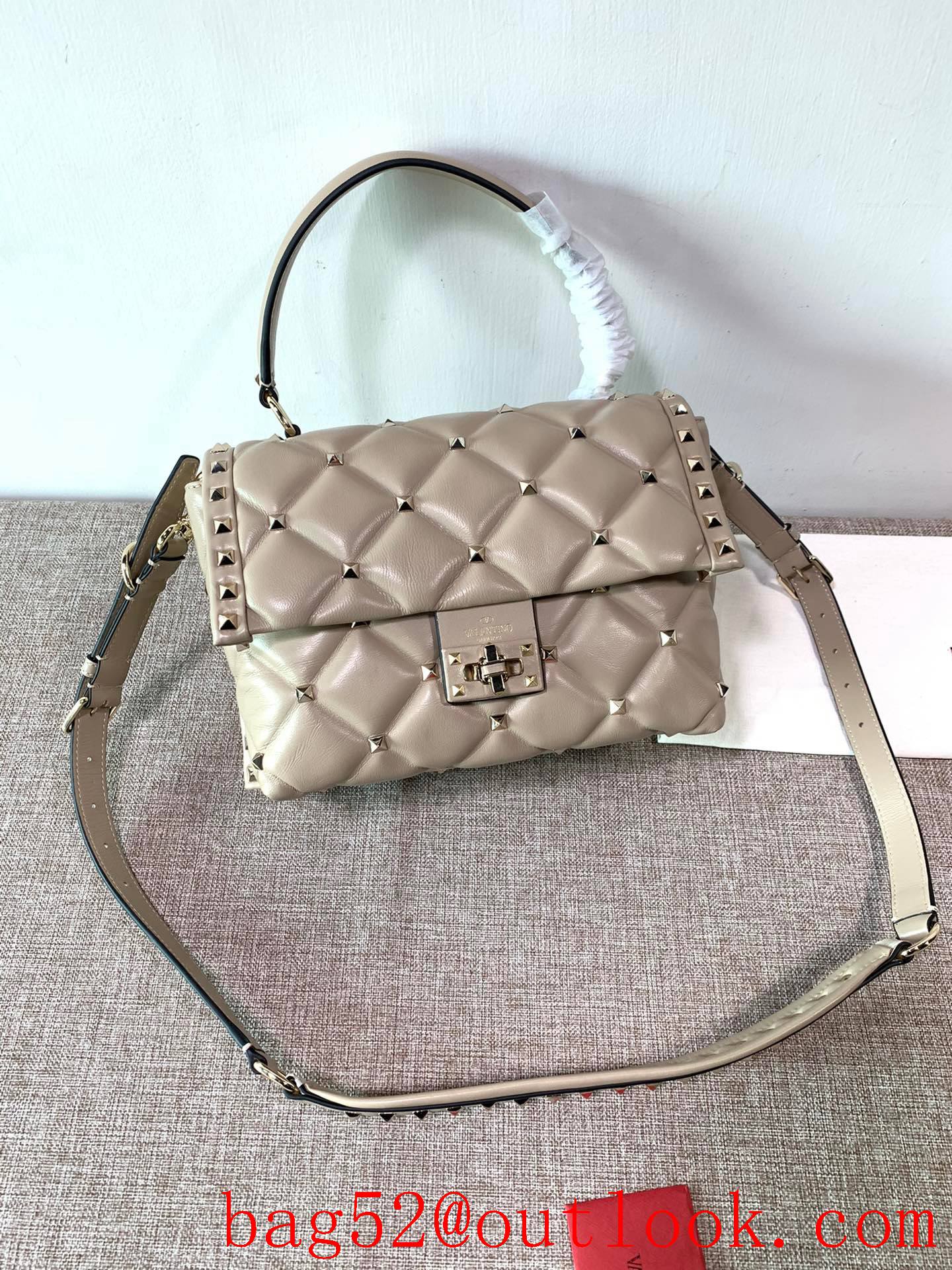 Valentino Candystud Real Leather Bag Handbag Beige