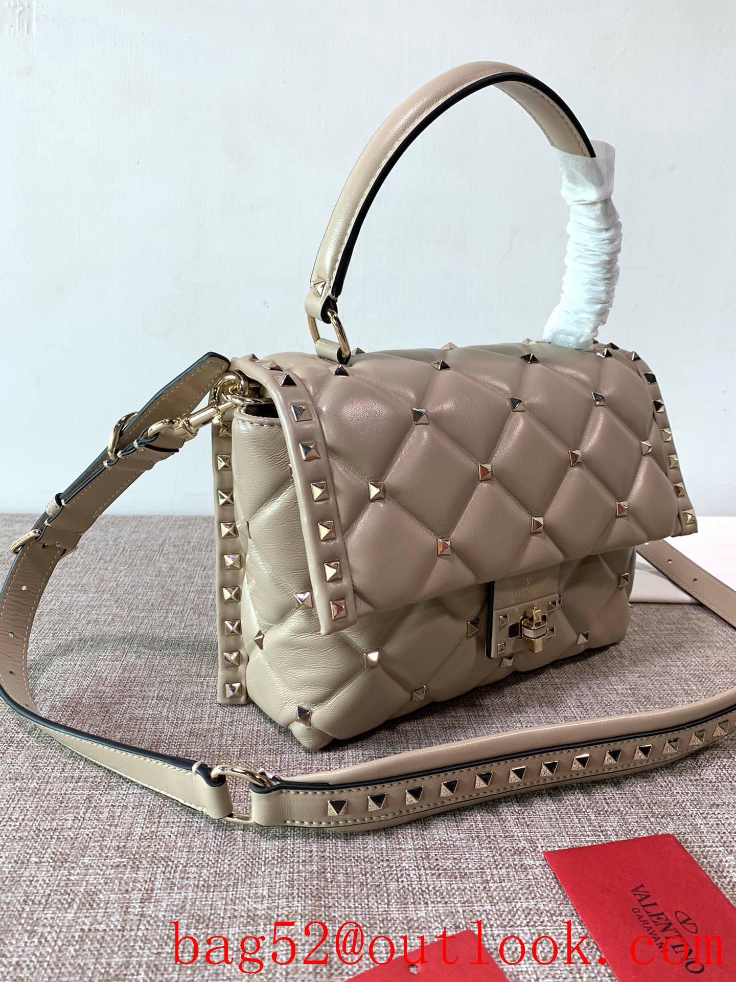 Valentino Candystud Real Leather Bag Handbag Beige