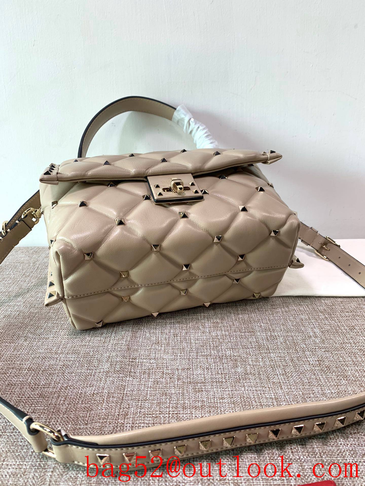 Valentino Candystud Real Leather Bag Handbag Beige