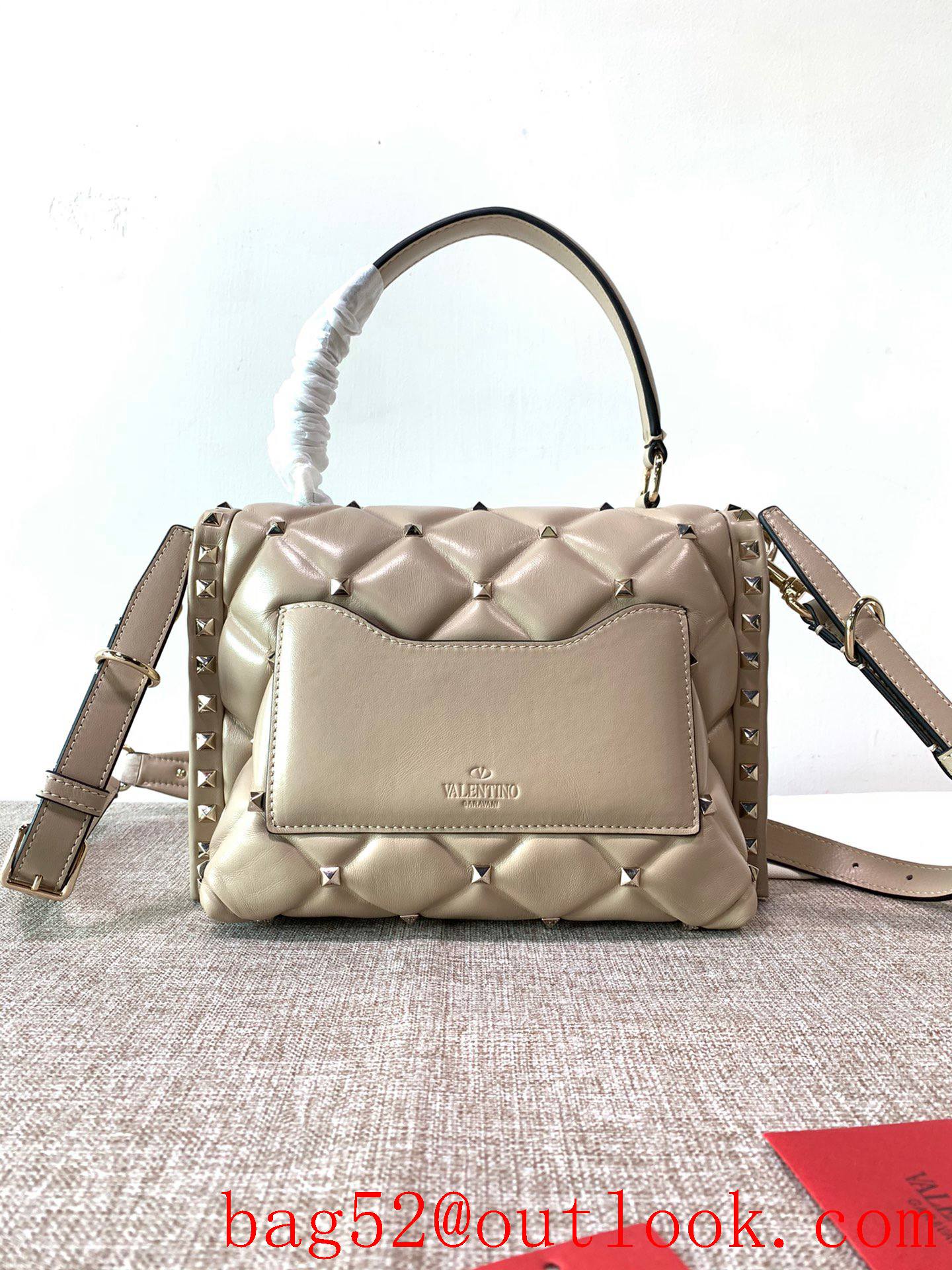 Valentino Candystud Real Leather Bag Handbag Beige