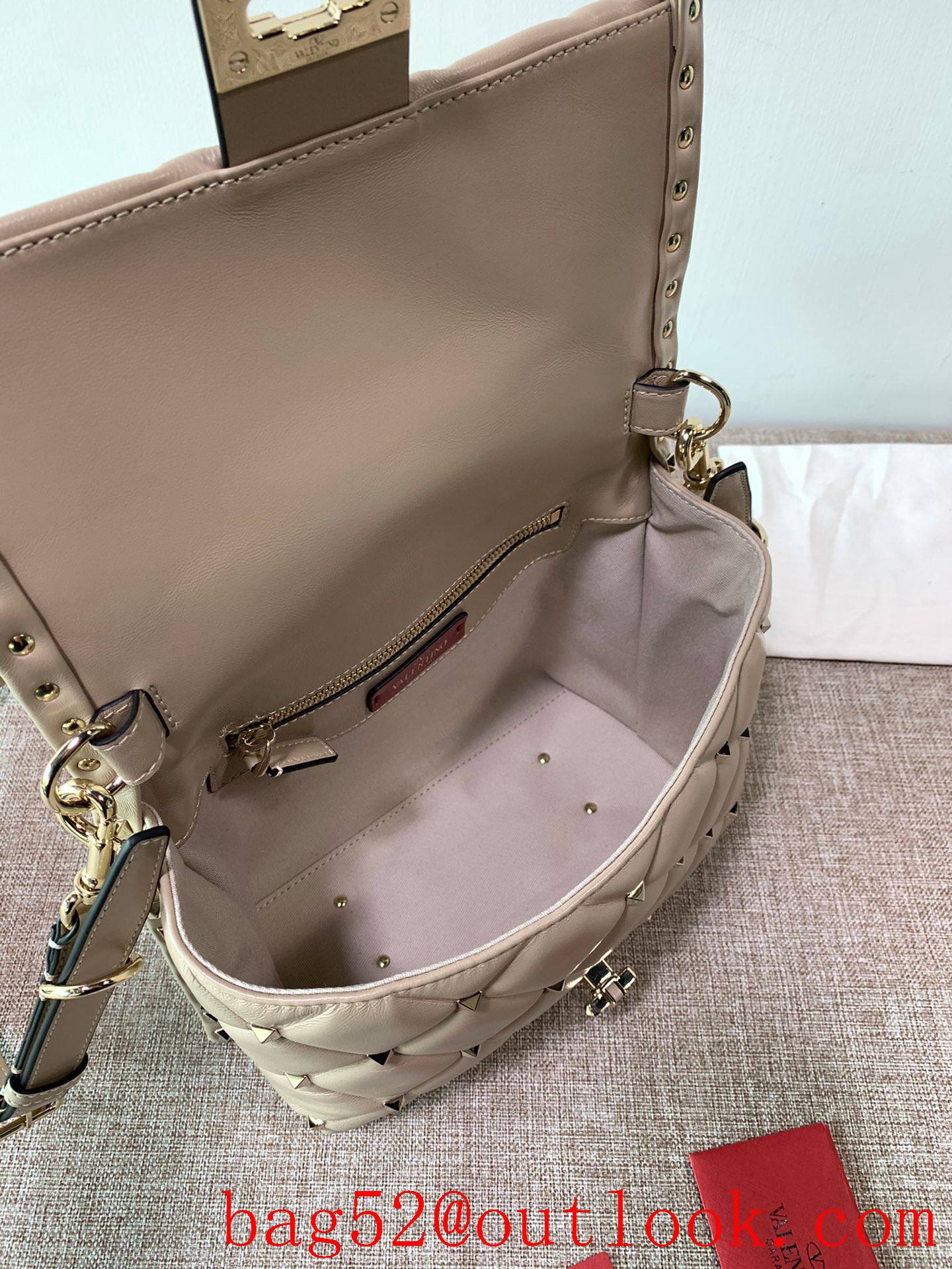 Valentino Candystud Real Leather Bag Handbag Beige